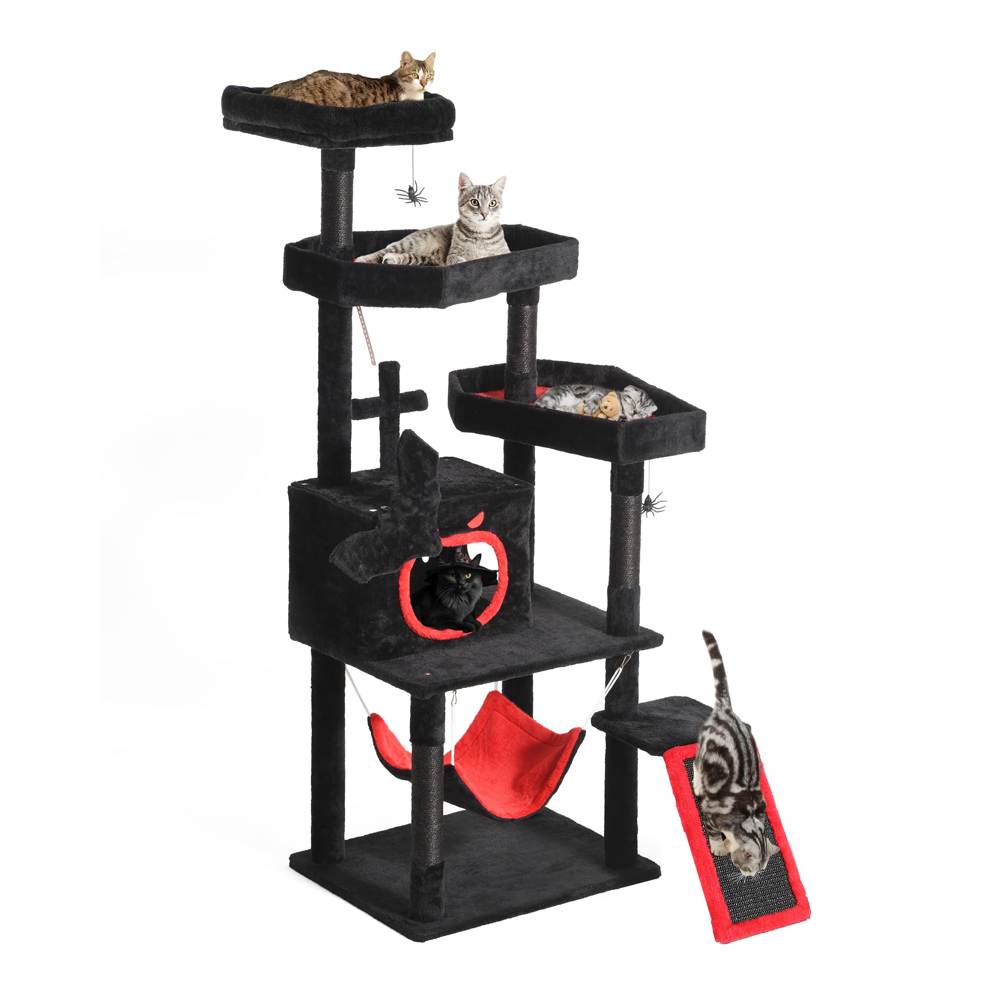 Yitahome Gothic Cat Tree With Coffin Bed, 63'' Tall Cat Tower For Indoor Cats With Top Perch, Spacious Cat Condos, Spider Hangin
