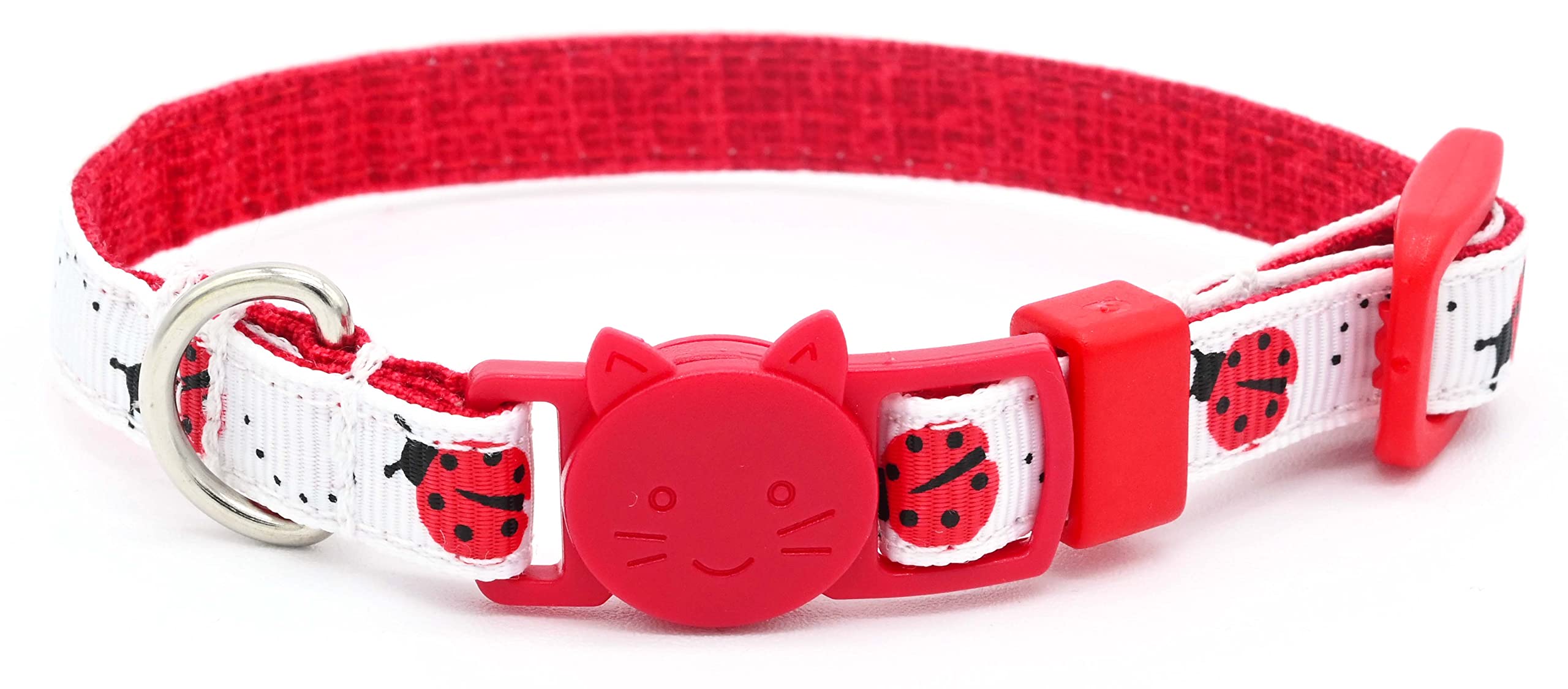 Ladybugs Cat Or Kitten Collar - Red And White - 3/8 Inch Wide - 2 Sizes - Breakaway Safety Buckle- Handmade By Green Acorn Kitch