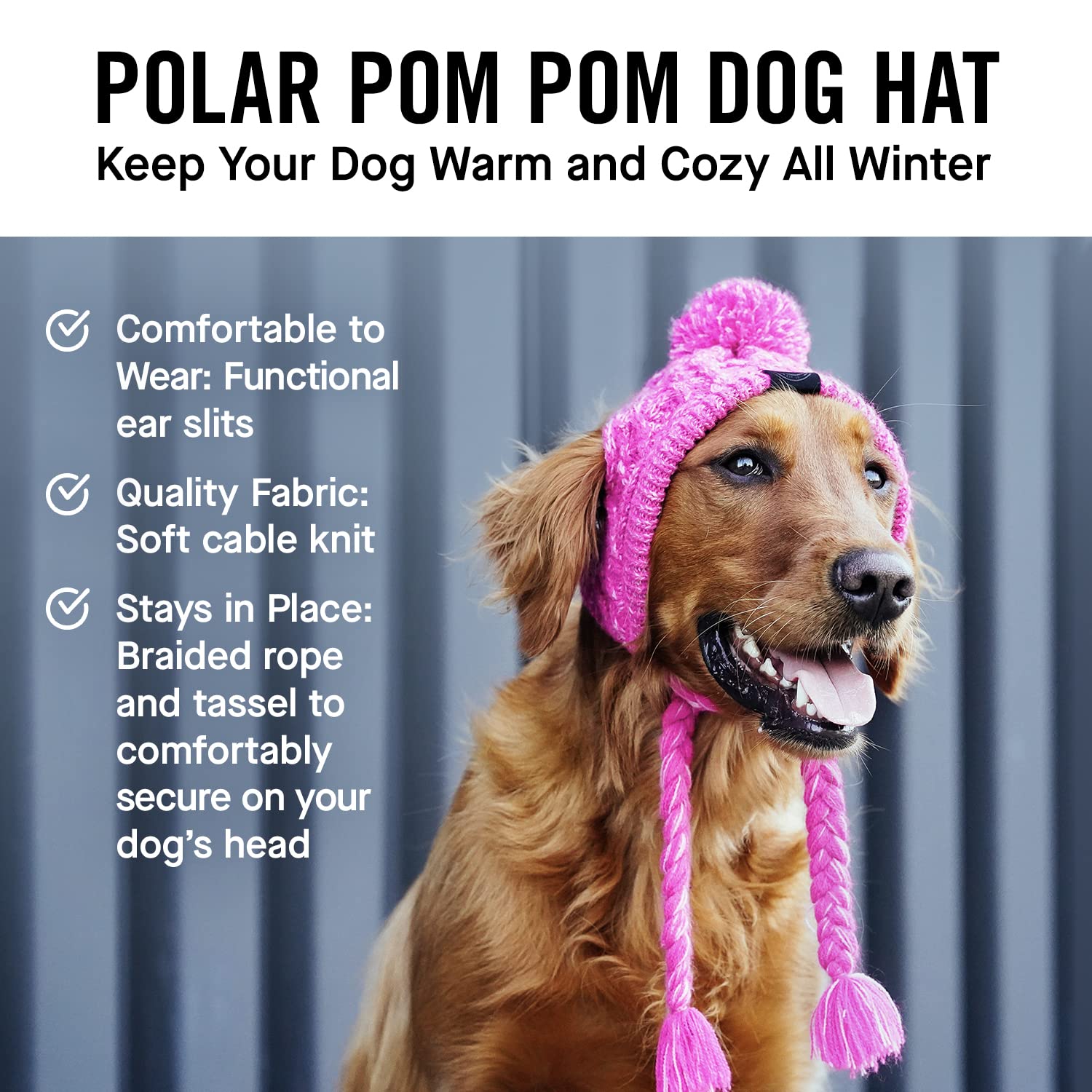 Canada Pooch Pom Pom Winter Dog Protection Hat - Knitted Warm Dog Beanie | Cozy Dog Cap With Tassel, Keeps Dogs Comfy On Cold Days, Breathable Ear Slits, Great For Dogs Pink/S