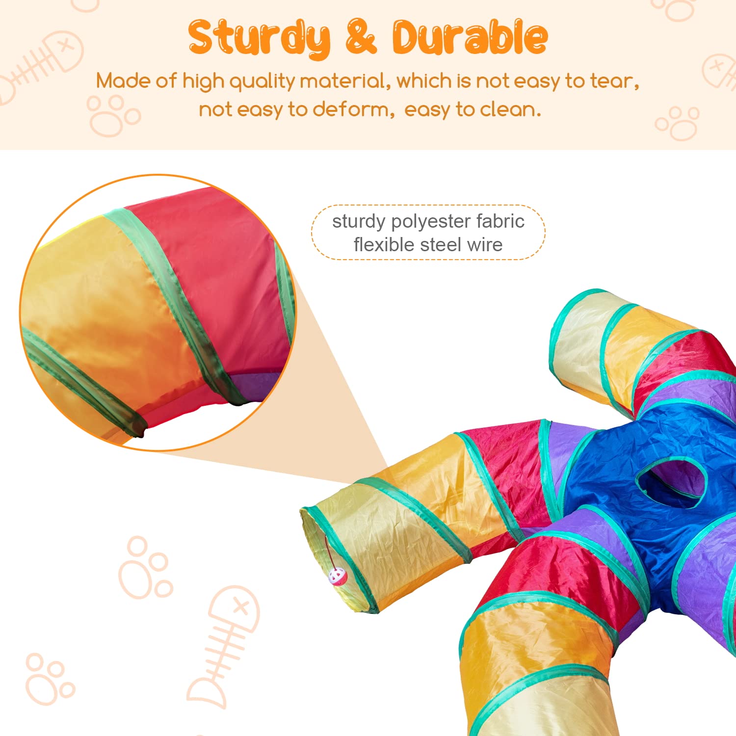 Depets Cat Tunnel for Indoor Cats, 5 Way Large Cat Play Tunnel & Tube with Play Ball, S-Shaped Folded Pet Tube with Interactive