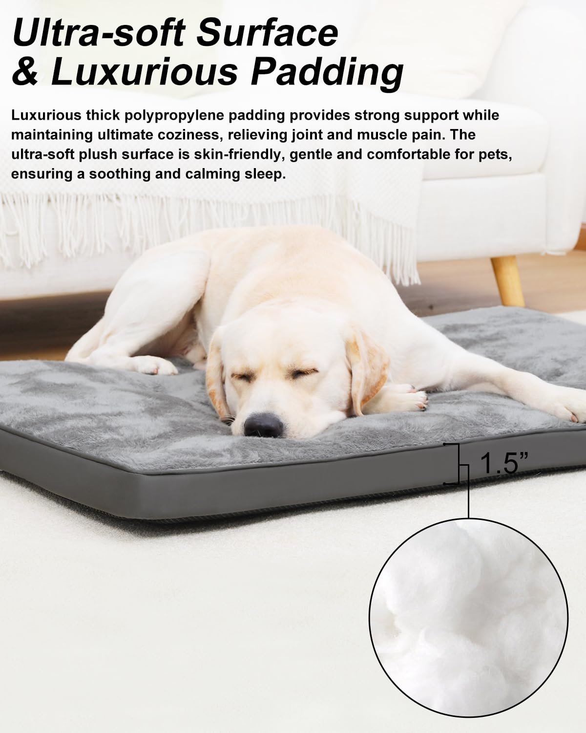 Emslx Dog Bed For Crate Washable Dog Beds Large Sized Plush Kennel Pad Pet Sleeping Mat With Anti-Slip Bottom, 35X22 Inch, Grey
