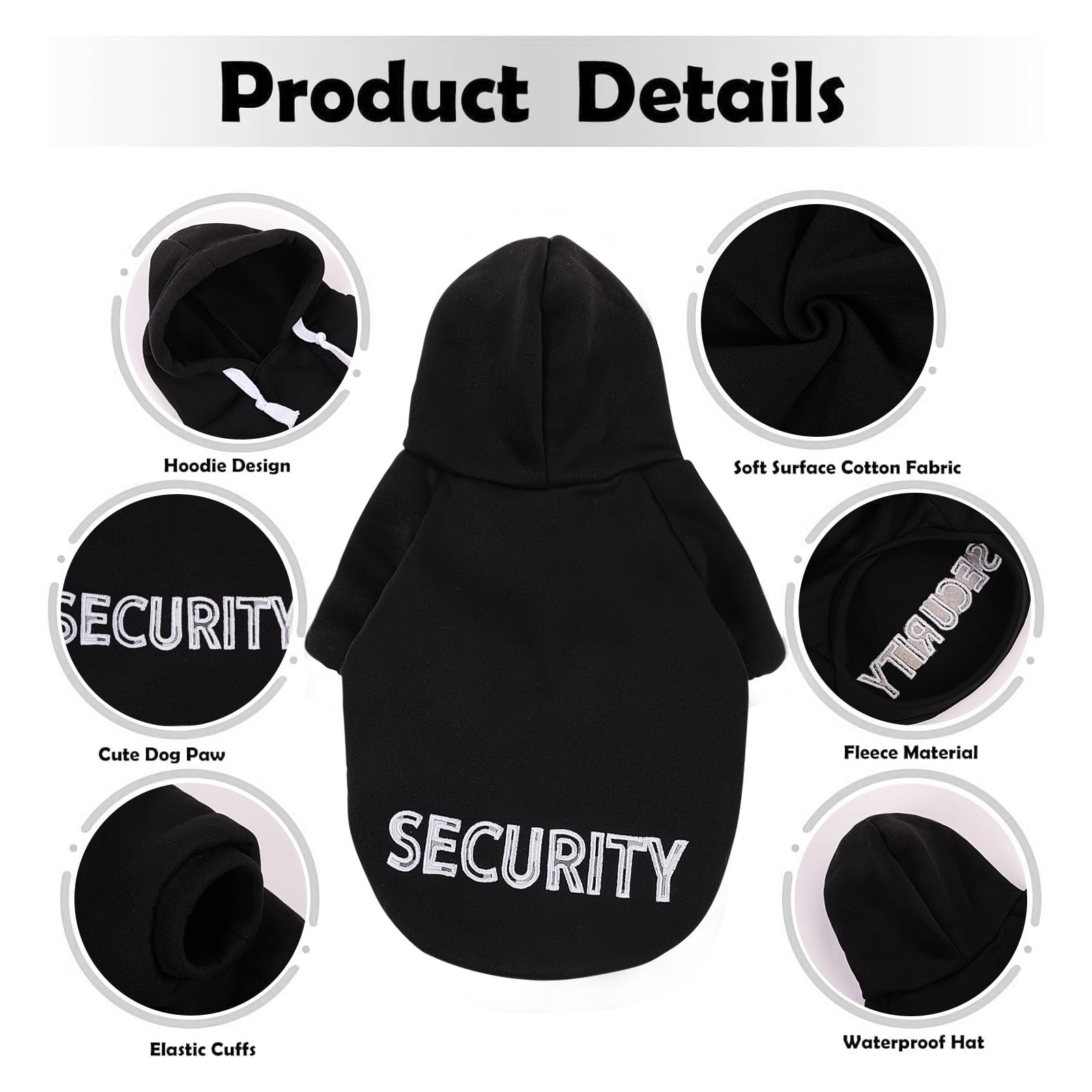 Sawmong Dog Security Hoodie,Flannel Pet Hooded Sweater With Hat Puppy Pullover Sweater Shirt,Dog (Black,L)