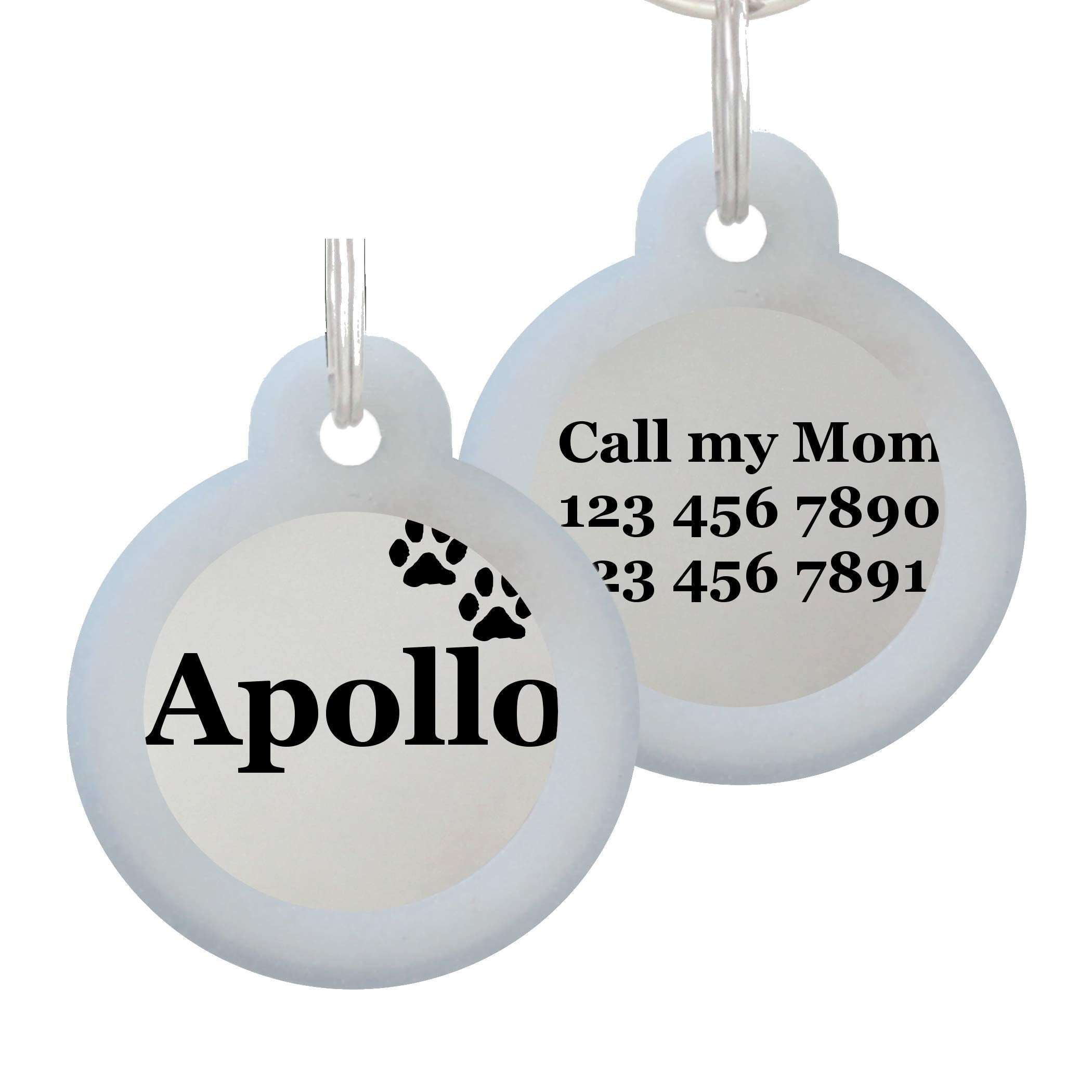 Double Sided Laser Etched Stainless Steel Pet Id Tag For Dog And Cat Engraved And Personalized 1' Round Shape (Paws With Silenc