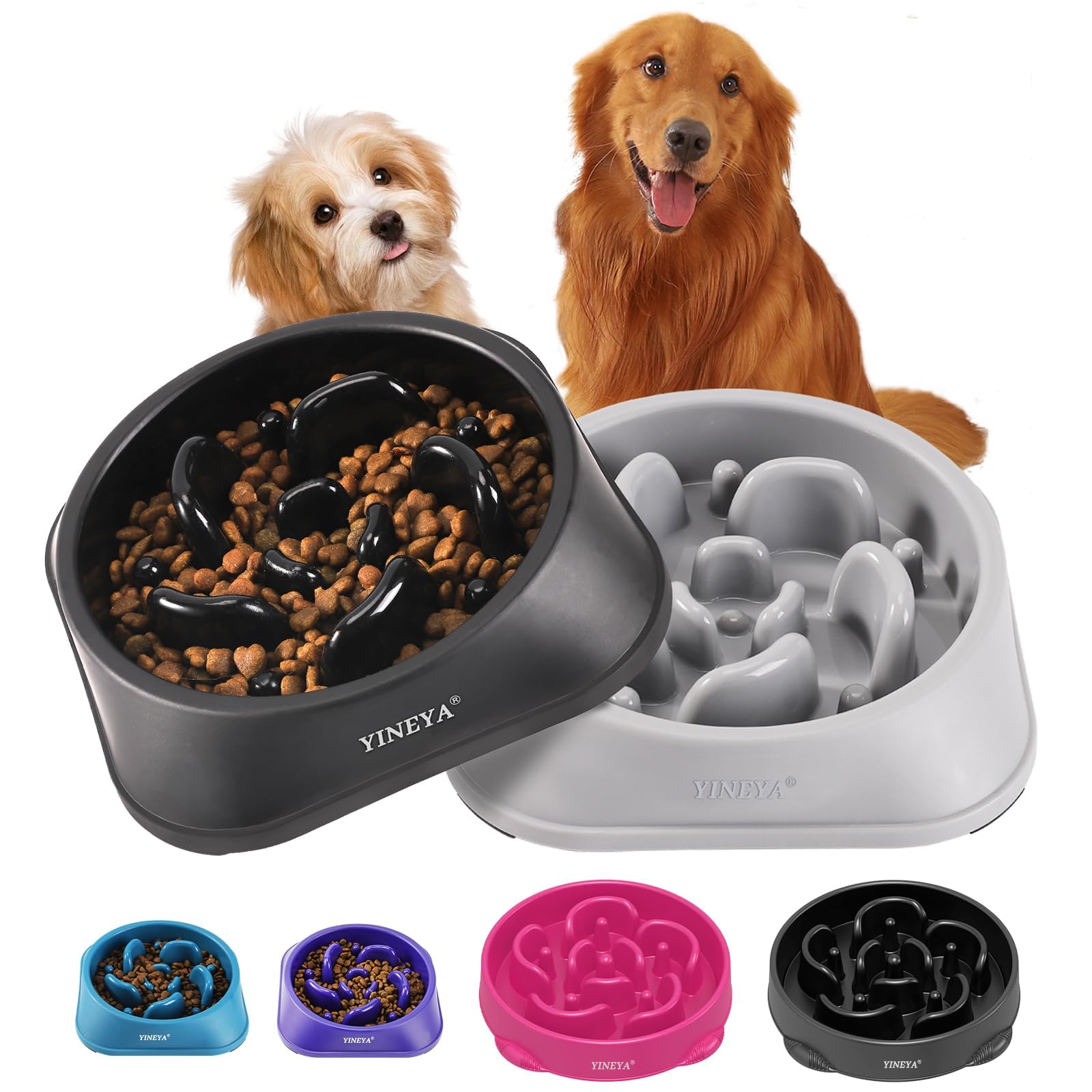 YINEYA 2PCS Slow Feeder Dog Bowls, Pet Supplies That Slow Down Eating, Pet Food Bowls, Maze Dog Puzzle Feeder for Medium Breed