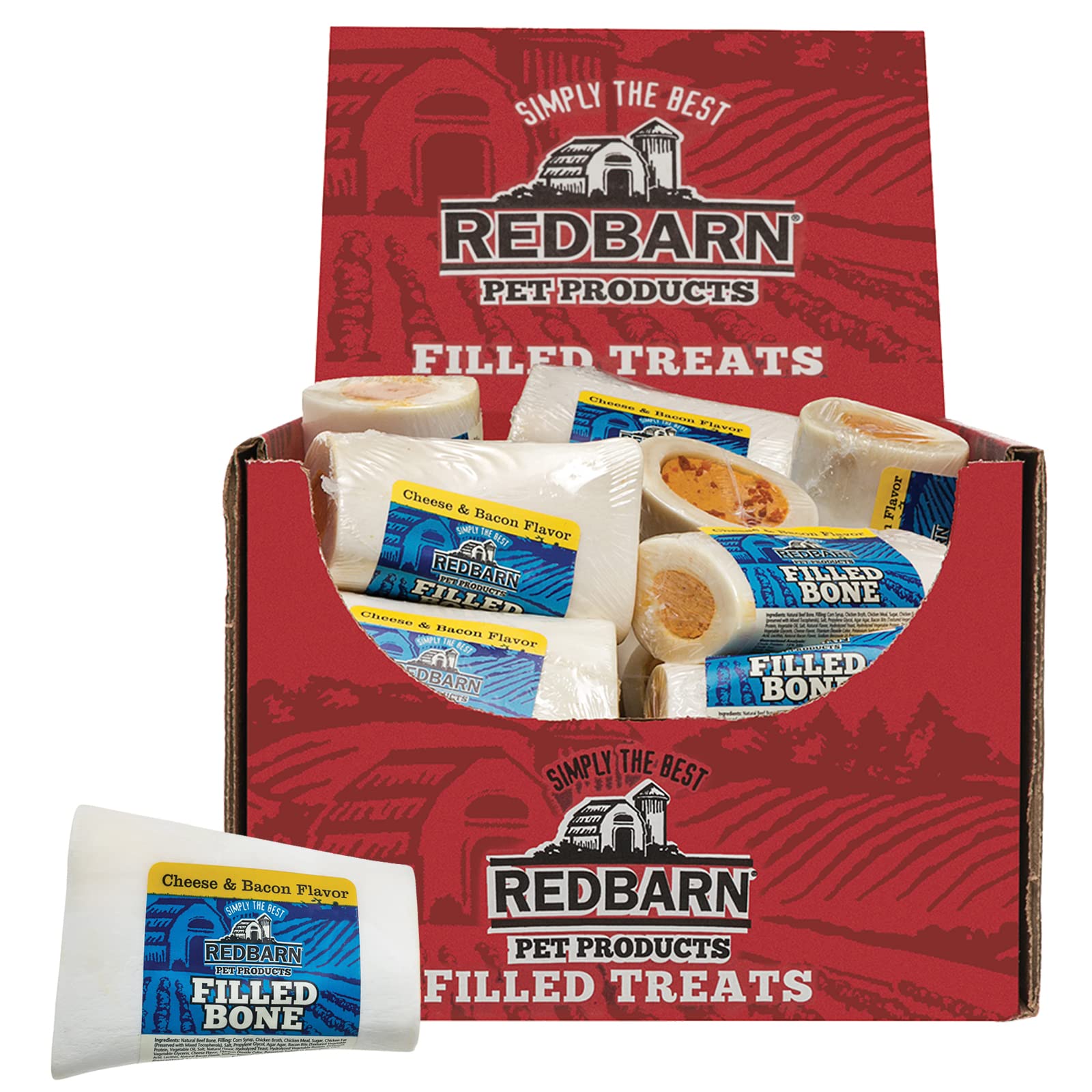 Redbarn Filled Dog Bones, Natural Long-Lasting Dental Treats; Suitable for Aggressive Chewers, Small (3) - 10 Bones (Cheese N B