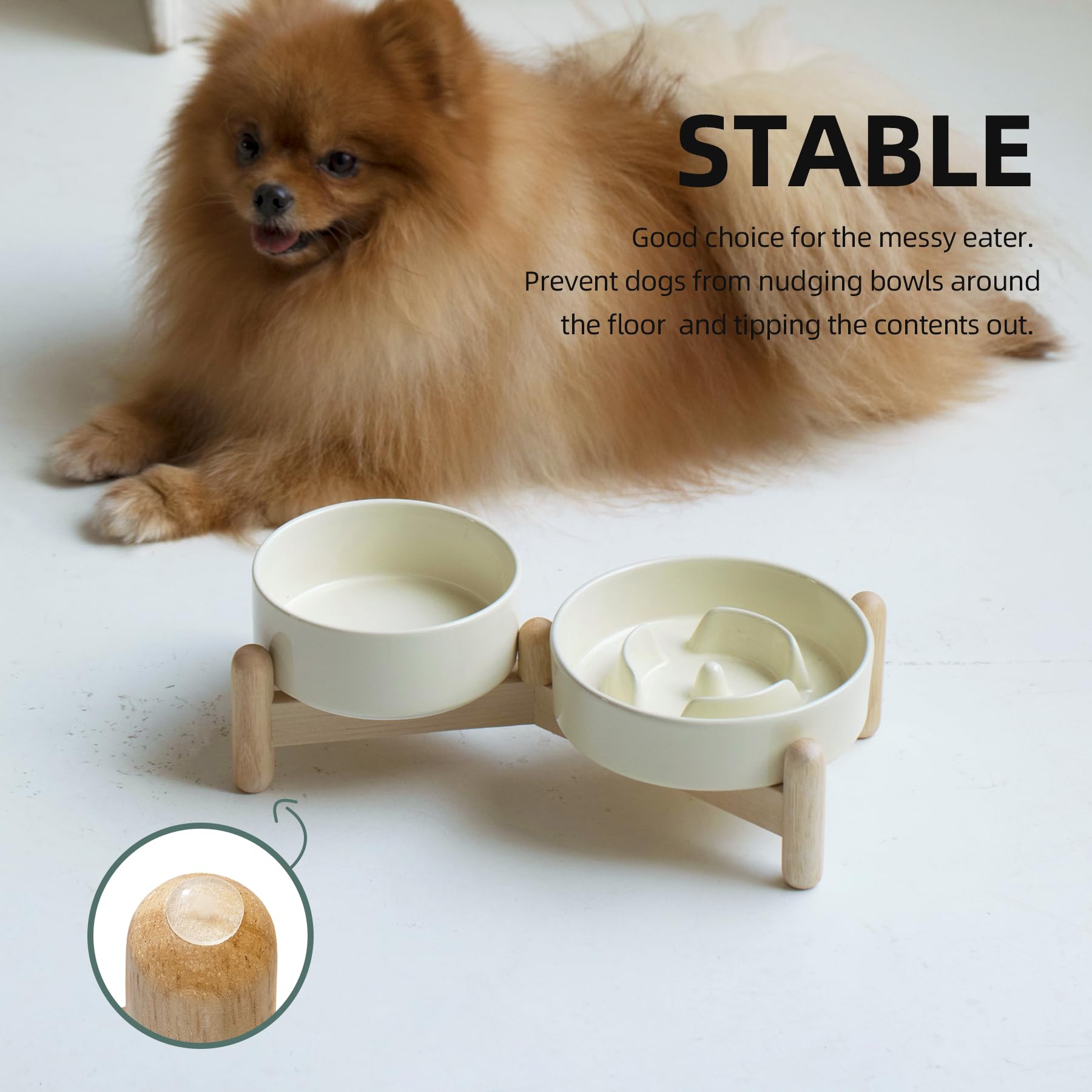 Havniva Ceramic 0.9 Cup Raised Slow Feeder Dog Bowl Set, Elevated 5.1inch Water Bowl and 6.1inch Puzzle Slow Pet Food Dish with