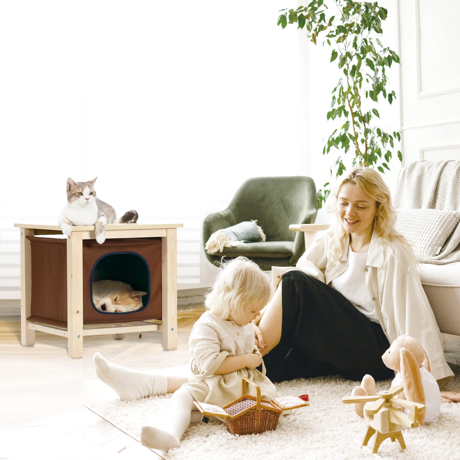 Petsfit Indoor Cat House Furniture, Small Dog House, Hanging Design Cat Cave With Thicken Wood Panel And Cover With Durable Oxford Cloth