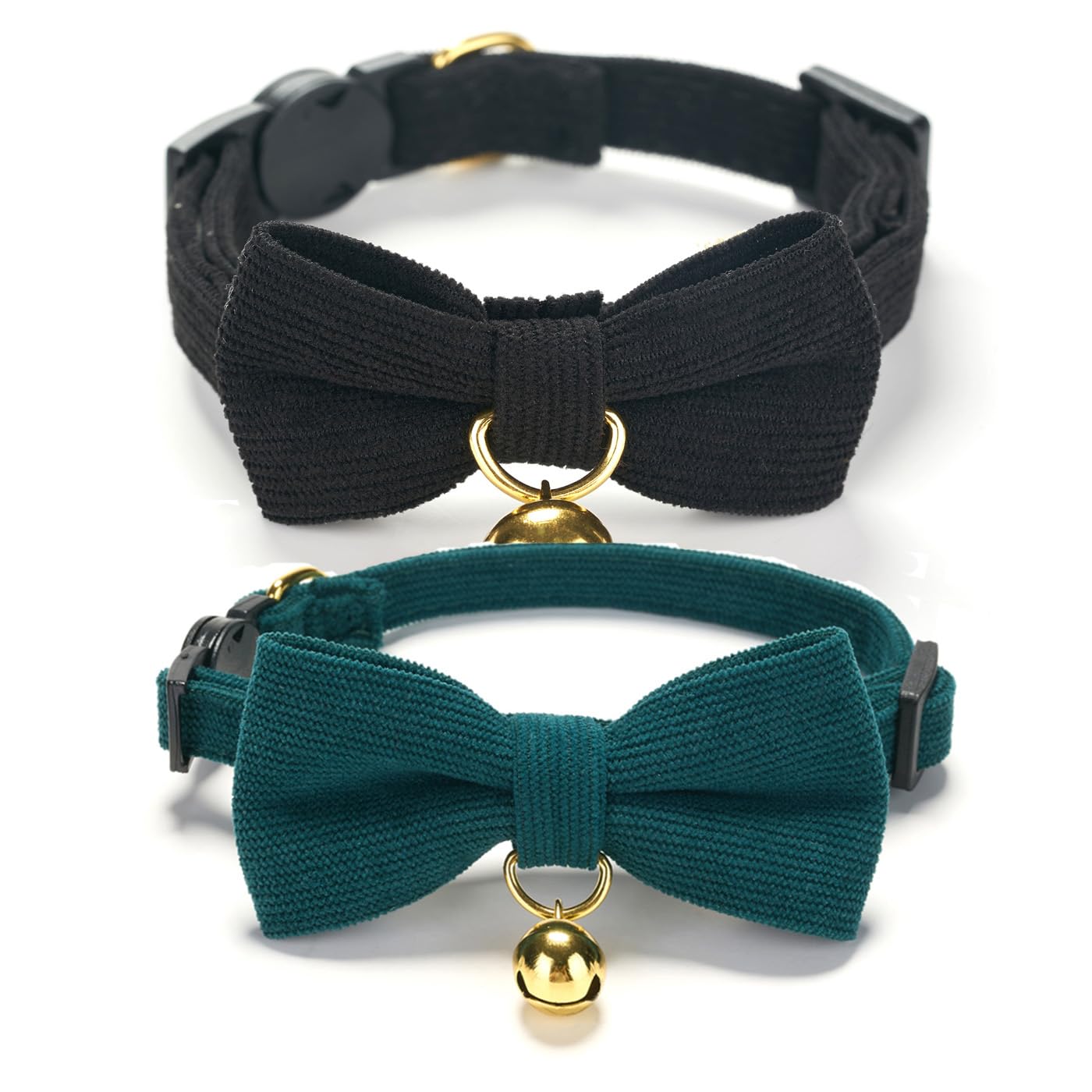 Ewinoom 2 Pack Soft Corduroy Cat Collars With Bow Tie & Bell, Adjustable Breakaway Cotton Kitty Bowtie Collar For Boy Male Cats(