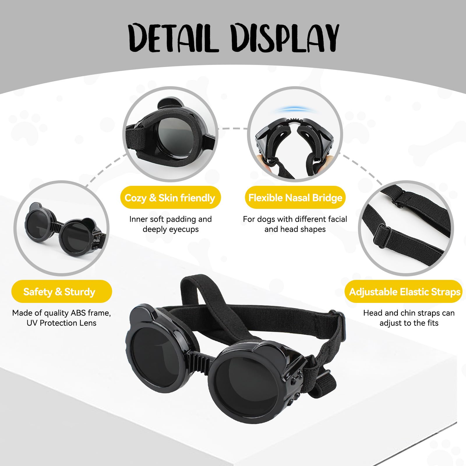 Enjoying Dog Goggles for Small Breeds - UV Protection, Anti-Fog, Adjustable Straps, Panda Black
