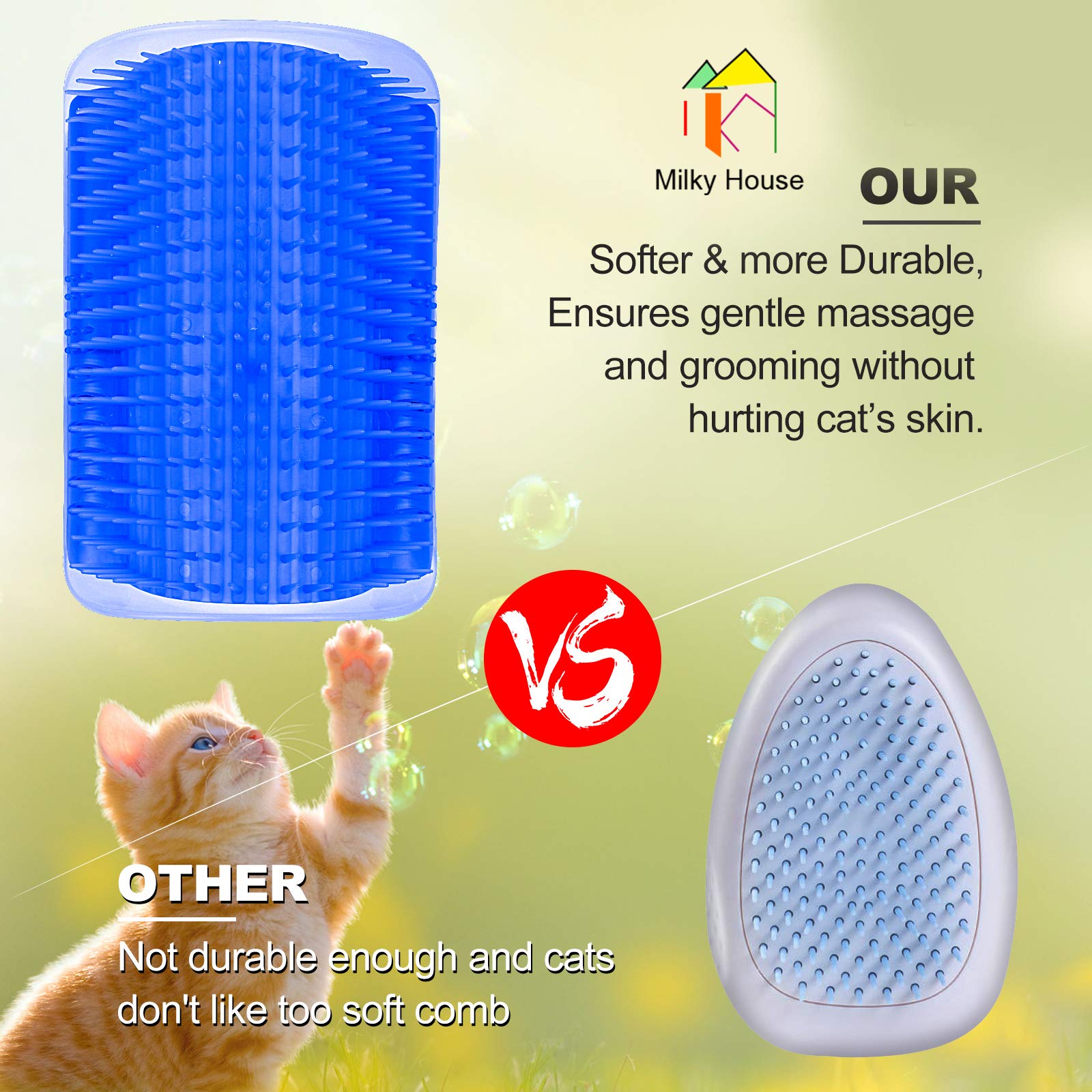 Self Groomer For Cats - 4Pack Slicker Brushes, All-In-One Grooming Tool With Wall Corner Scratcher, Trimmer, Massage Combs For Short & Long Fur Pets