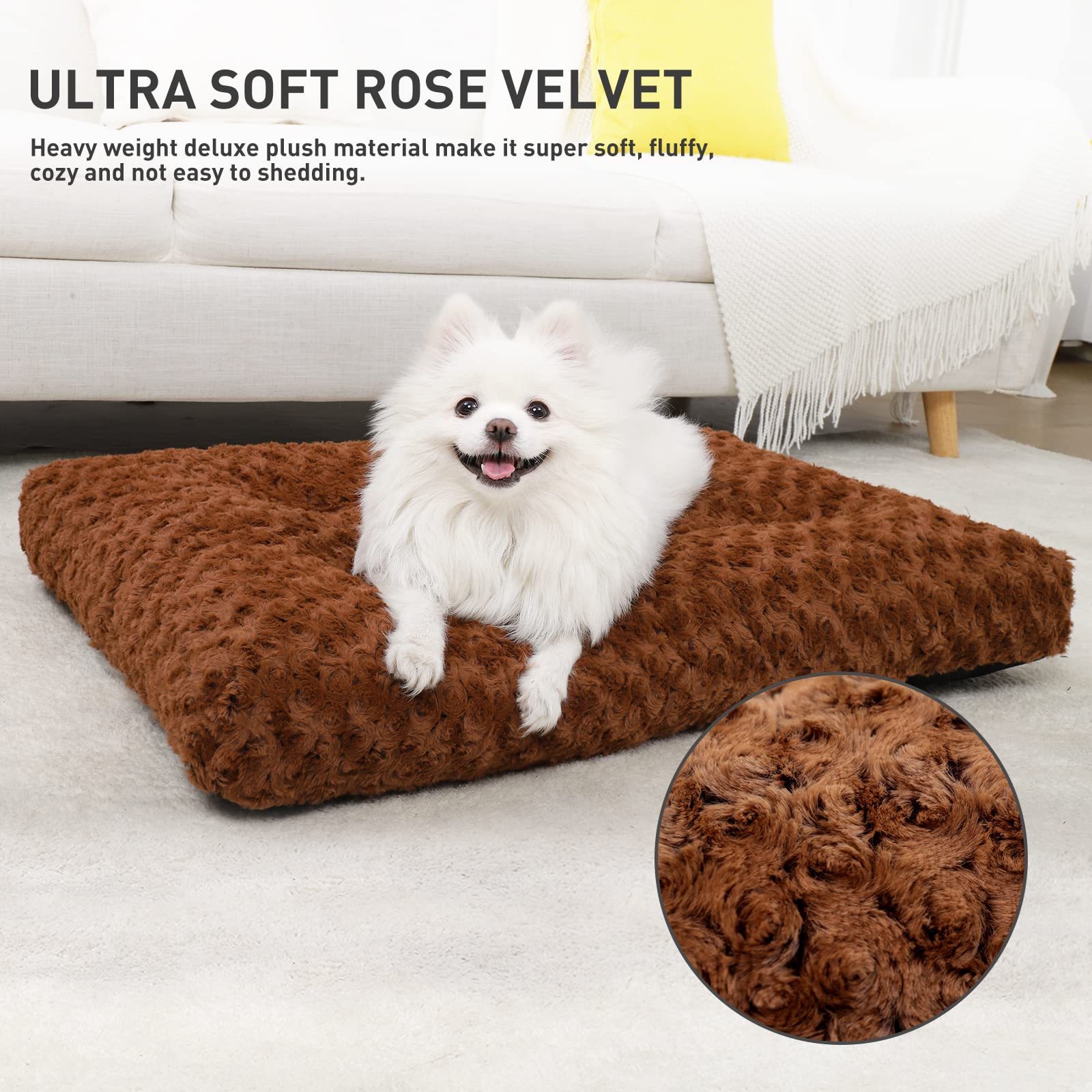 KSIIA Washable Dog Bed Deluxe Plush Dog Crate Beds Comfy Kennel Pad Anti-Slip Pet Sleeping Mat for Large, Jumbo, Medium, Small D