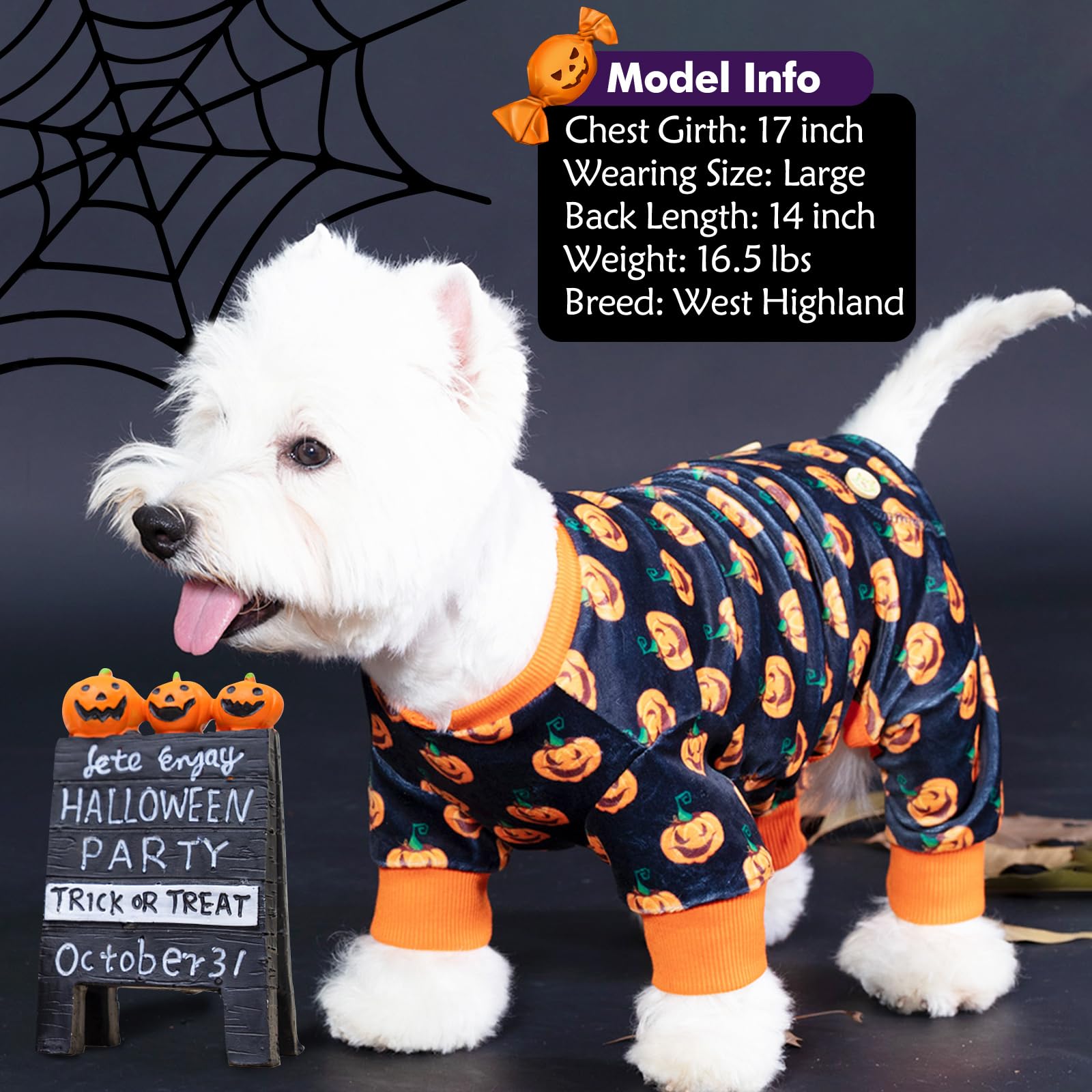 Kyeese Dog Pajamas Halloween For Small Dogs Pumpkin Dog Pjs Onesie Stretchable Soft Material Cat Pajamas