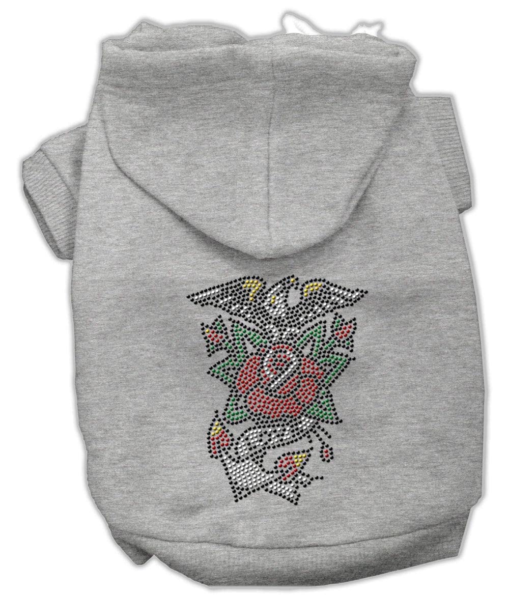 Pet, Dog & Cat Hoodie Nailhead Rhinestone, "Eagle Rose" Black XS (0-3 lbs.)