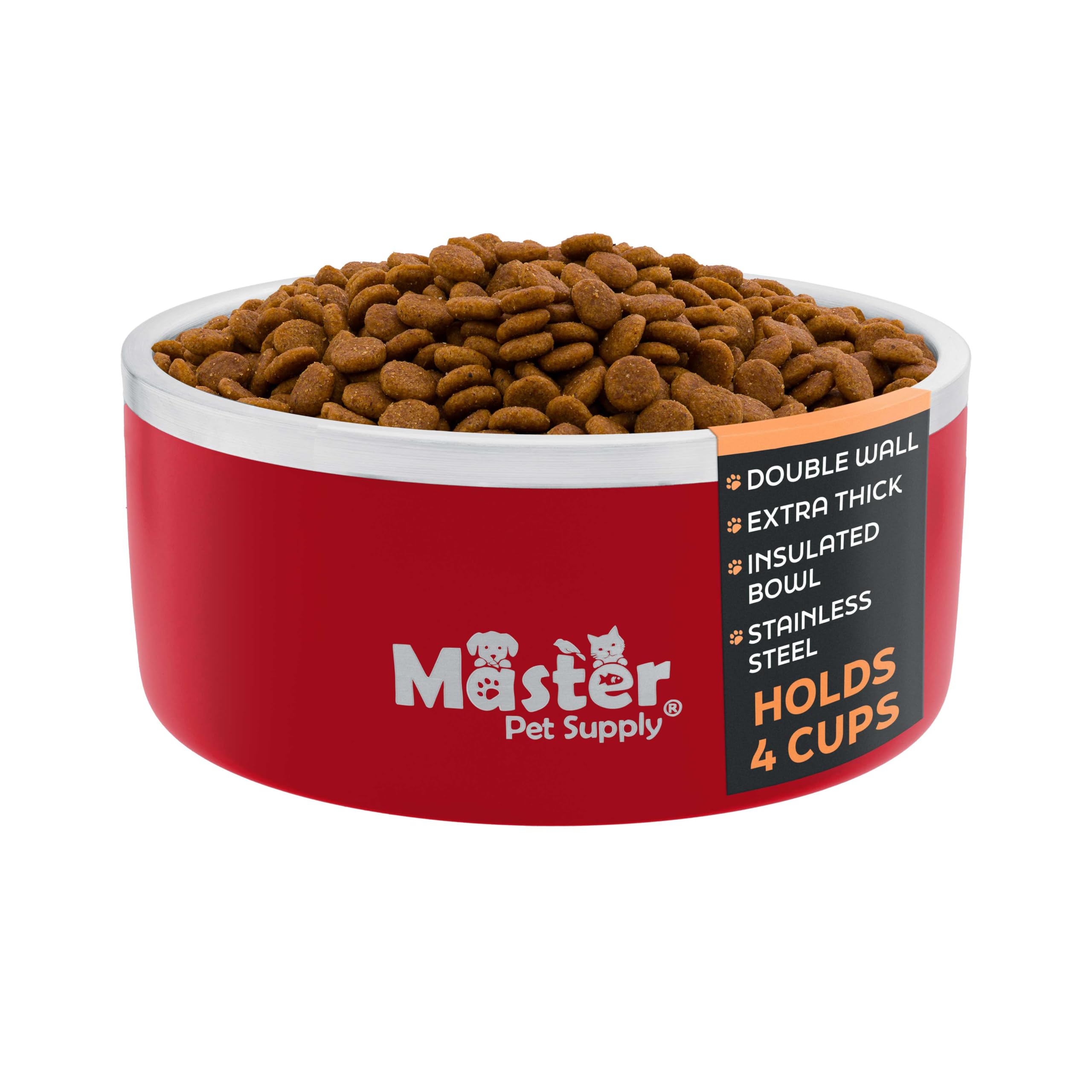 Master Pet Supply Stainless Steel Dog Bowls - 32 oz, Heavy Duty - Crimson Flame, Double Wall Extra-Thick Insulated, Non-Slip Pet