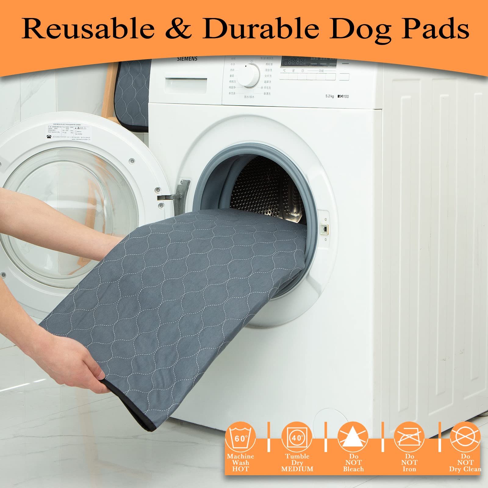 Bunlitent Washable Pee Pads For Dogs 41'' X 41'', 5 Pack, Reusable Puppy Pads, Dog Training Pads With Quick Dry, Large Anti-Slip