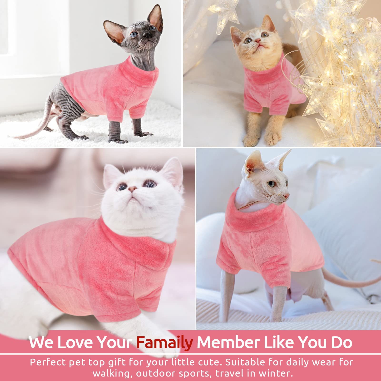 Sunfura Turtleneck Sweater Coat For Cat, Kitten Fleece Winter Pullover Vest Cat Cozy Soft Pajamas With Sleeves For Puppy Cats, P