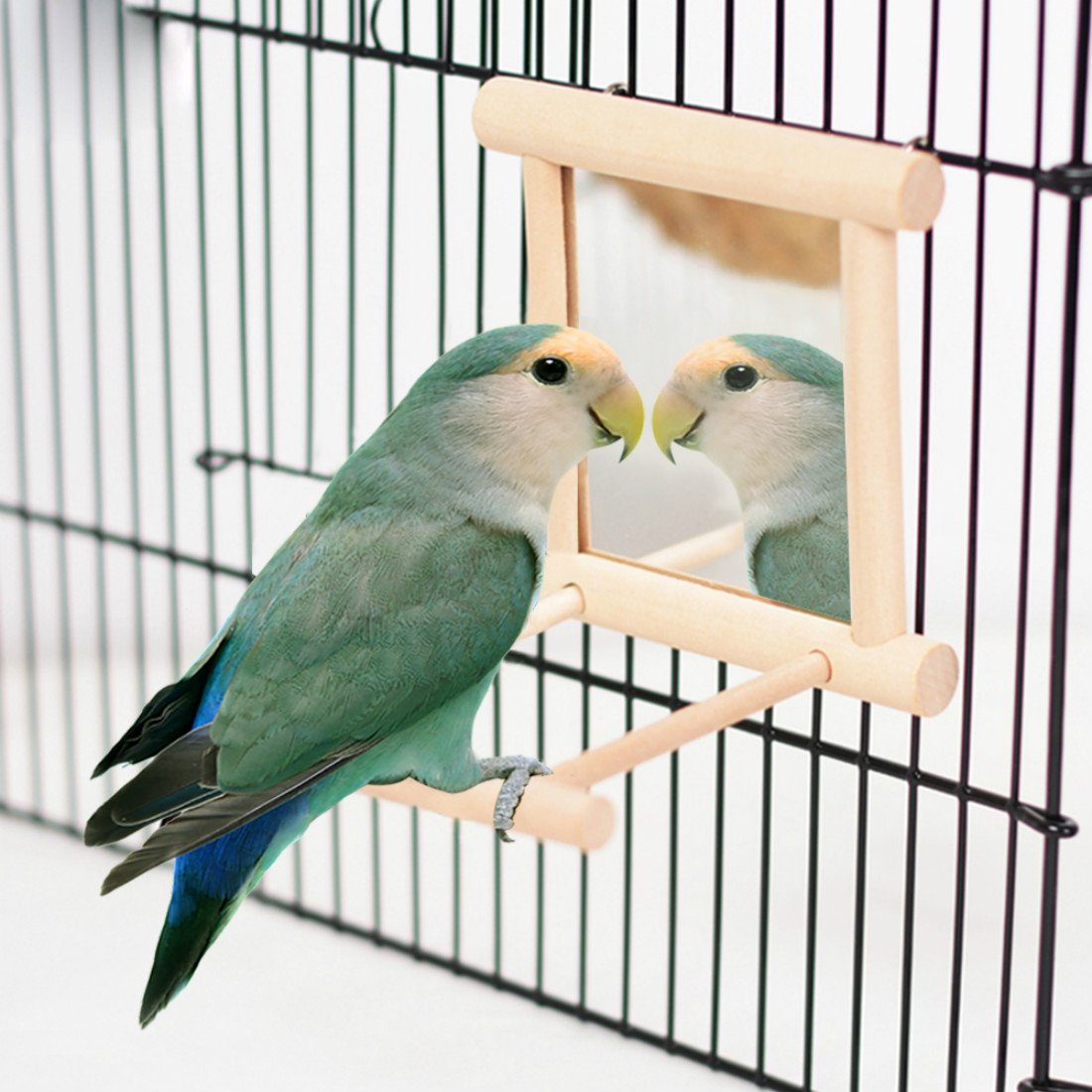 Hanze Bird Mirror With Swing Hummingbird Swing Bird Perches For Parrots Stand Wooden Swing Toy For Macaws Lovebird Cockatoo Para