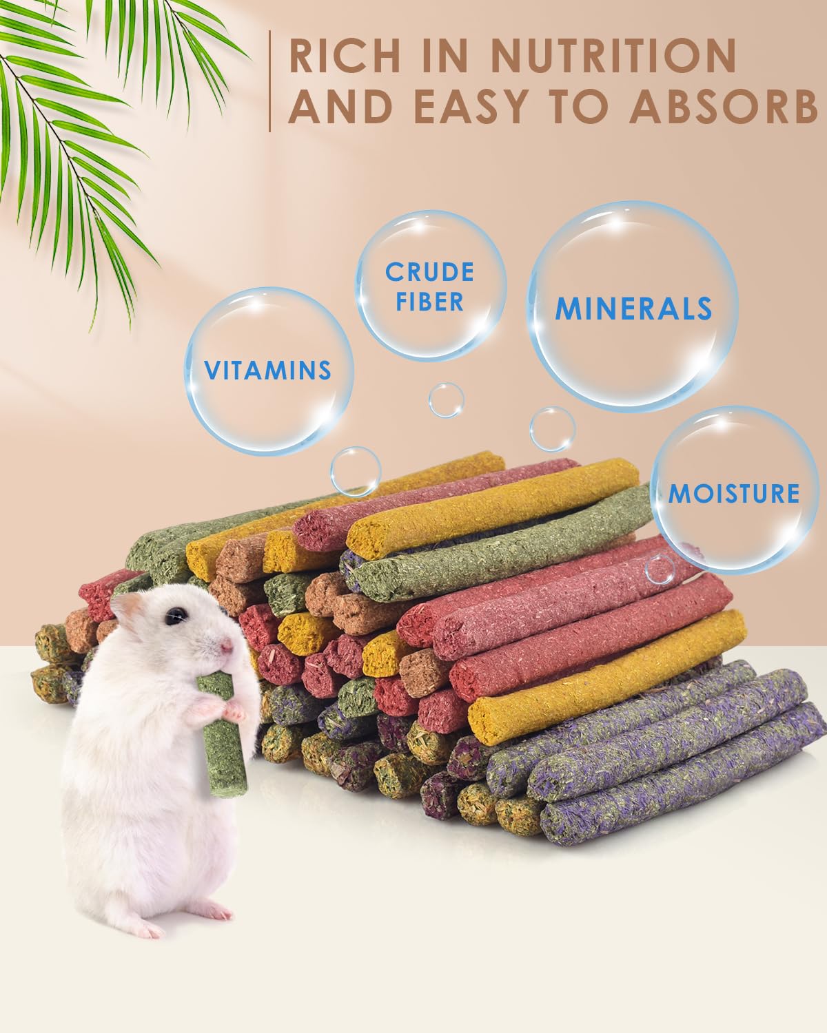 Bissap 72 Pcs Rabbit Chew Sticks, Natural Timothy Hay Pumpkin Sugar Beet Carrot Strawberry Rose Dahlberg Daisy Forget-Me-Not Flo