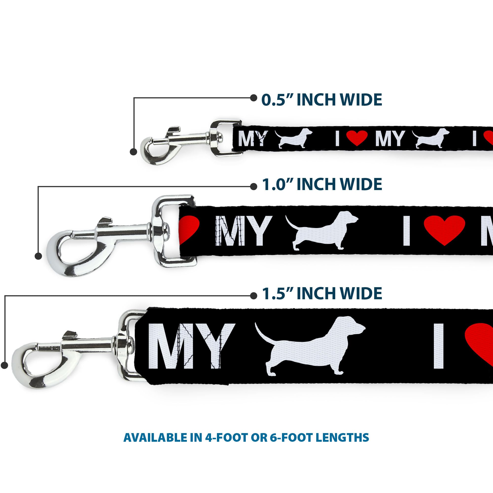Dog Leash I Heart My Wiener Dog Silhouette Black White Red 6 Feet Long 1.5 Inch Wide
