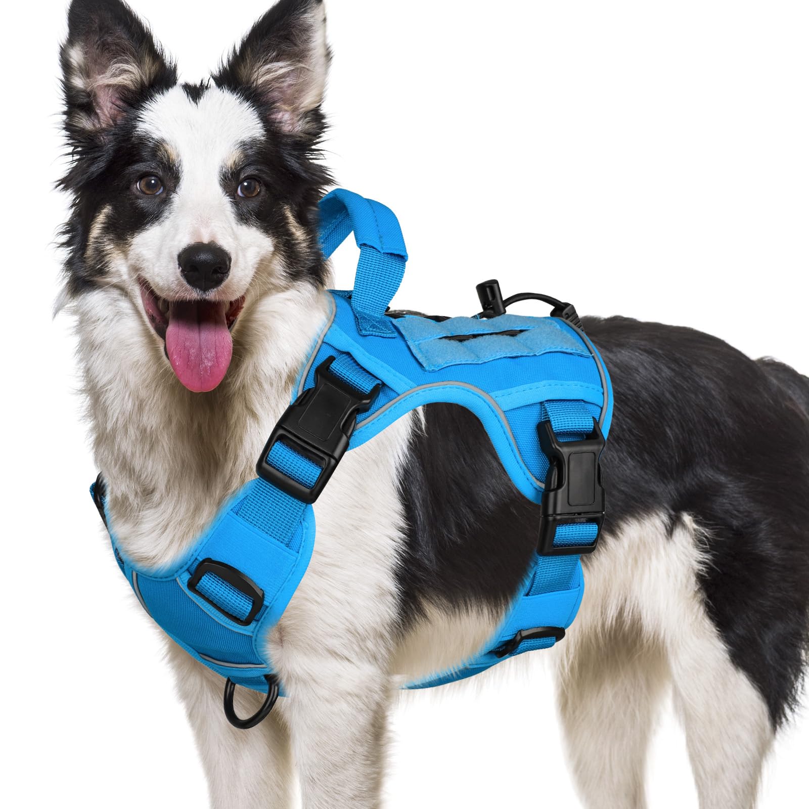 Wingoin Blue Tactical Dog Harness For Medium Small Dogs No Pull Adjustable Pet Harness With Handle Reflective K9 Military Service Dog Vest For Walking Hiking Training (S)