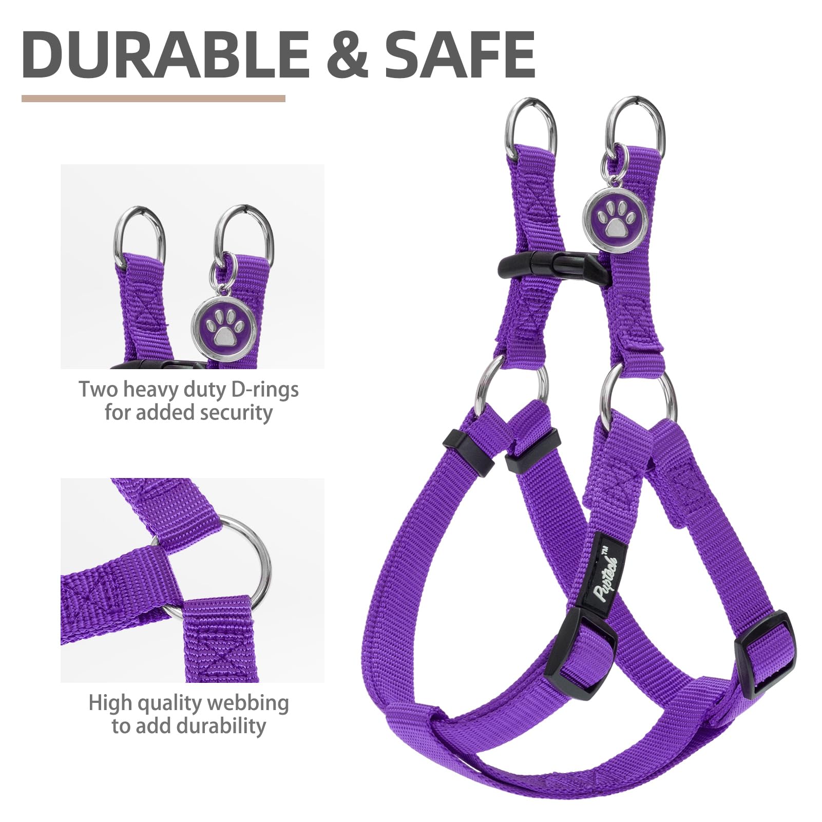 PUPTECK No Pull Dog Harness Soft Adjustable Basic Nylon Step in Puppy Vest Outdoor Walking with ID Tag Medium