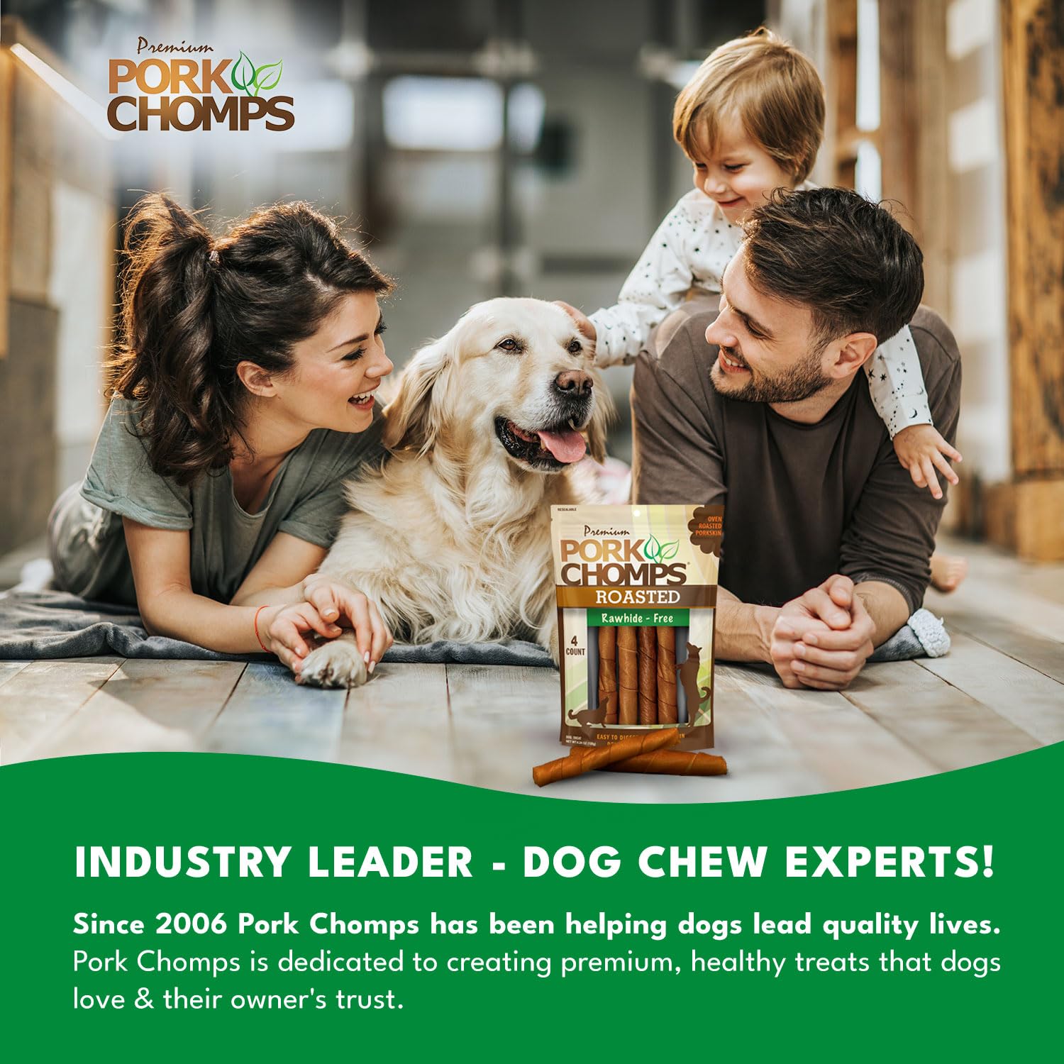 Pork Chomps Roasted Pork Skin Dog Chews, 6-Inch Twists, 4 Count