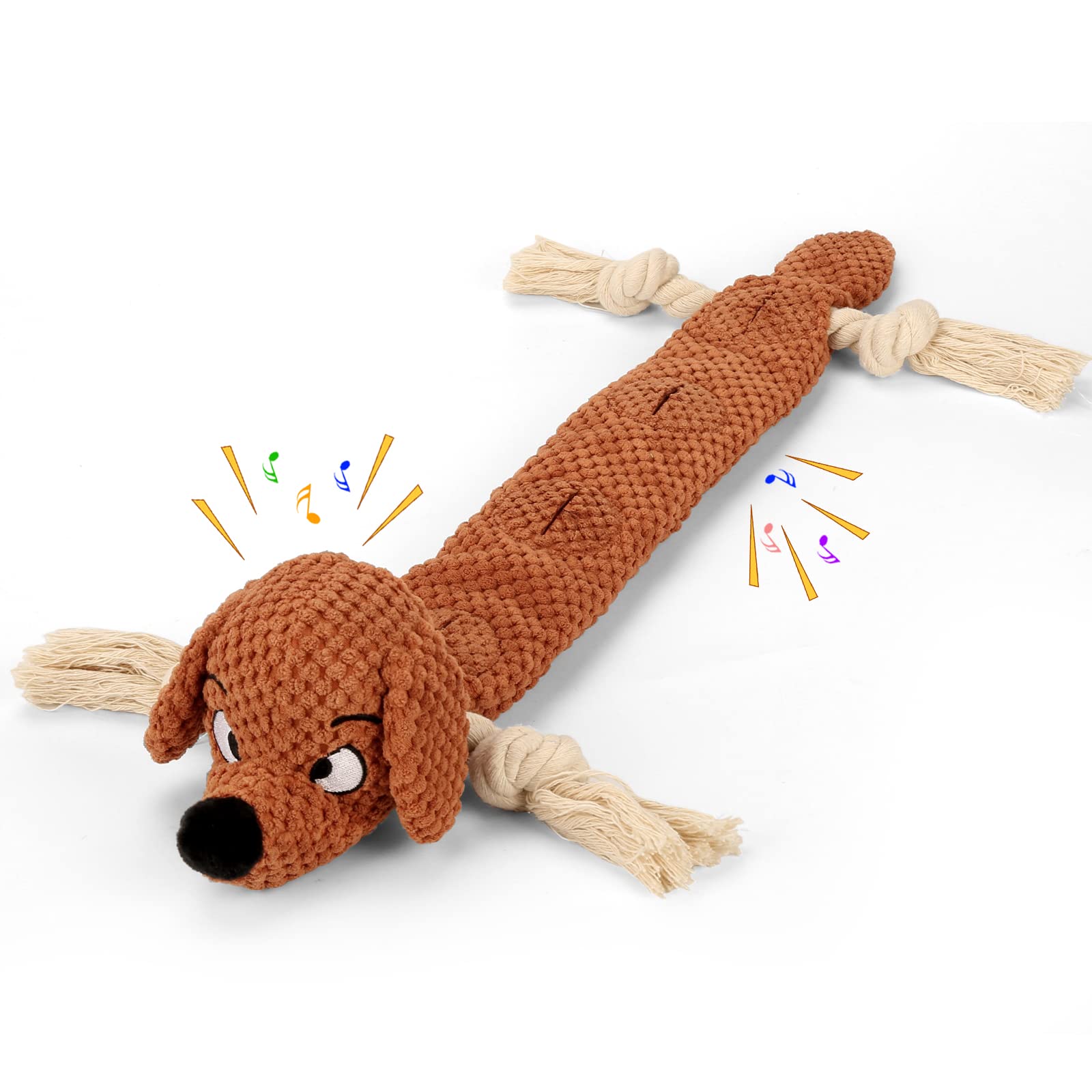Letsmeet Dog Toys,Squeaky Dog Chew Toy with Crinkle Paper,Interactive Tough Plush Rope Toys for Small Medium Large Dogs with Gif