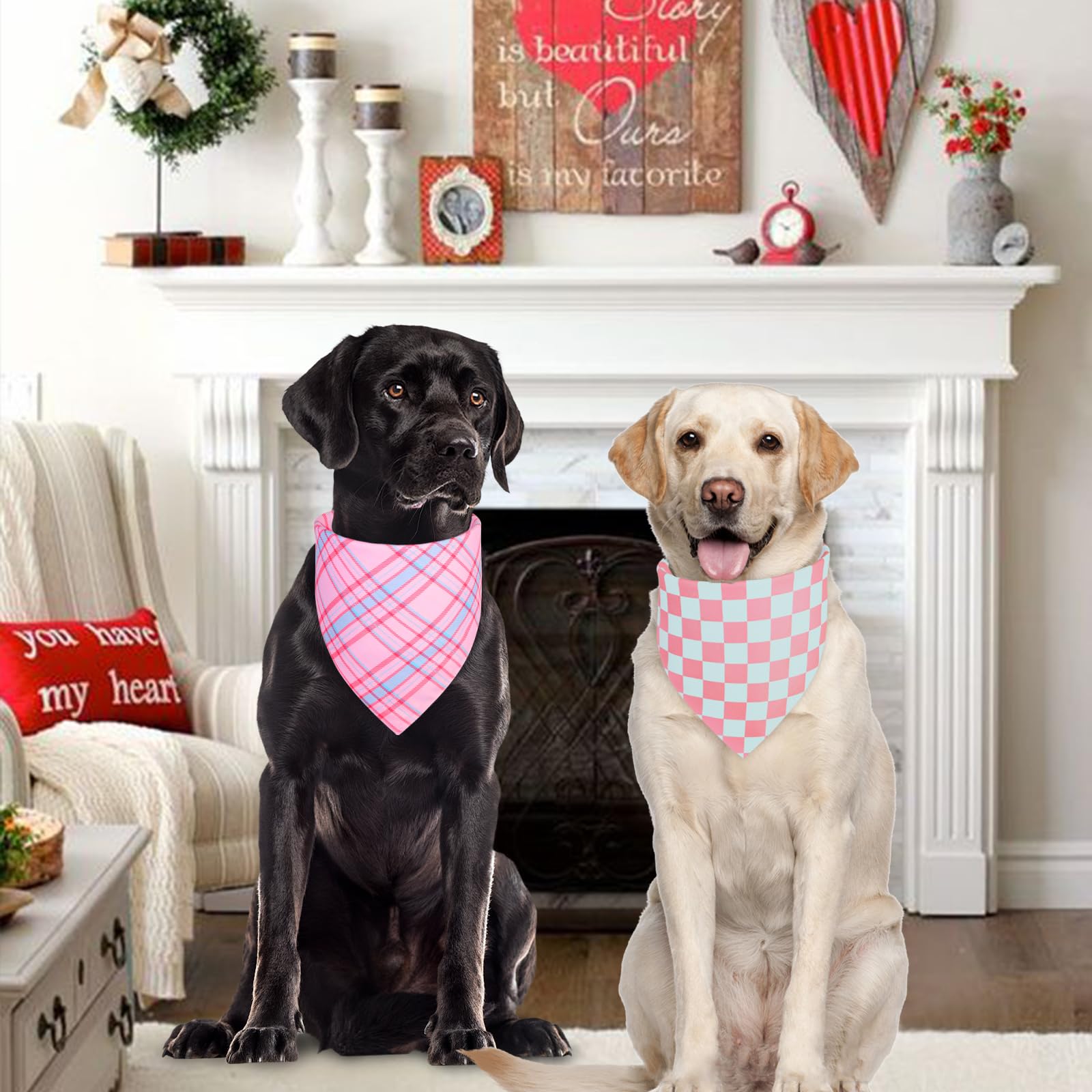 Ququle Dog Bandana Girl Small 2Pcs, Pink Spring Scarf, Durable Triangle Reversible Bibs Handkerchief For Puppy Pet