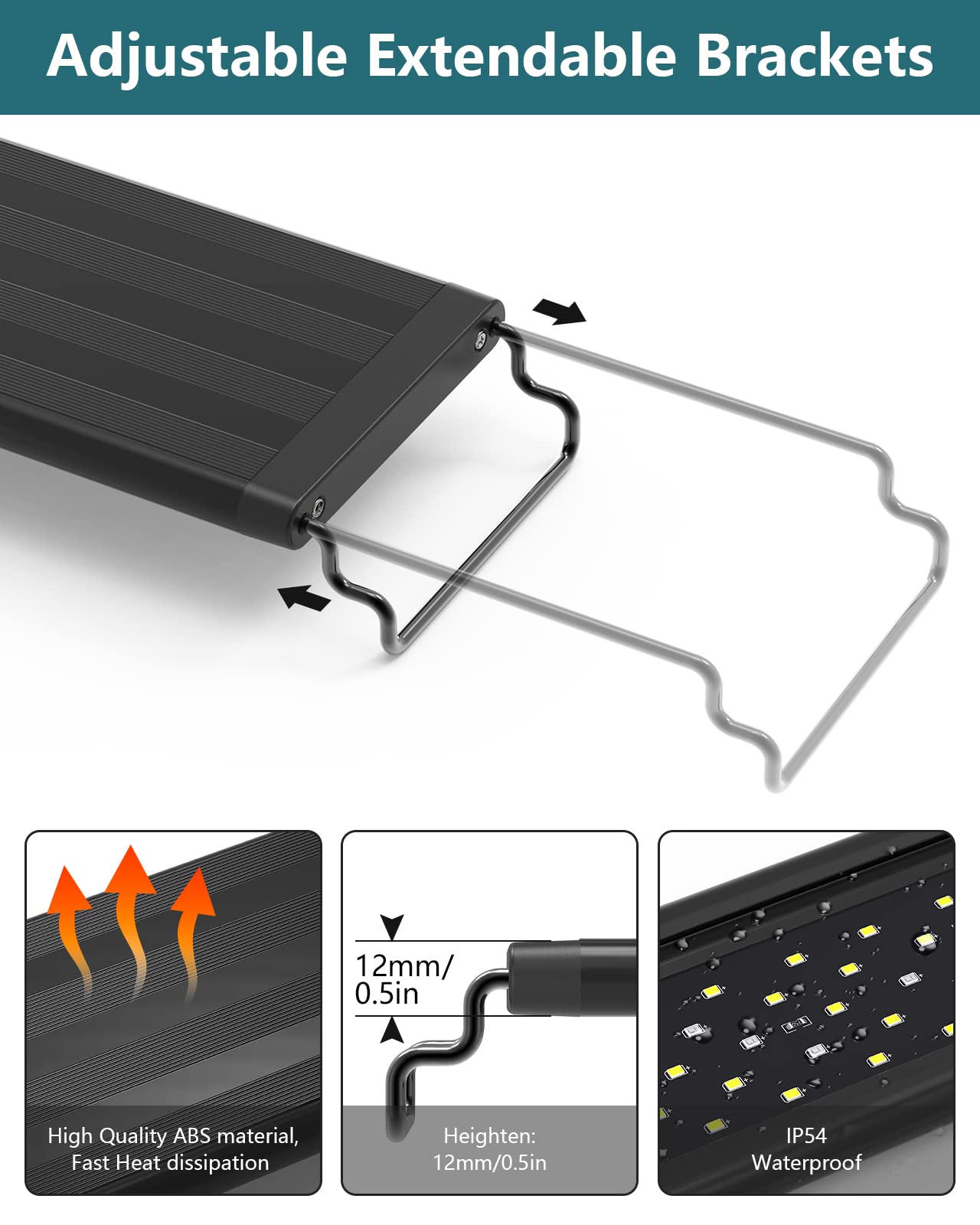 Seaoura Led Aquarium Light For Plants-Full Spectrum Fish Tank Light With Timer Auto On/Off, 48-54 Inch, Adjustable Brightness, White Blue Red Green Pink Leds With Extendable Brackets For Freshwater