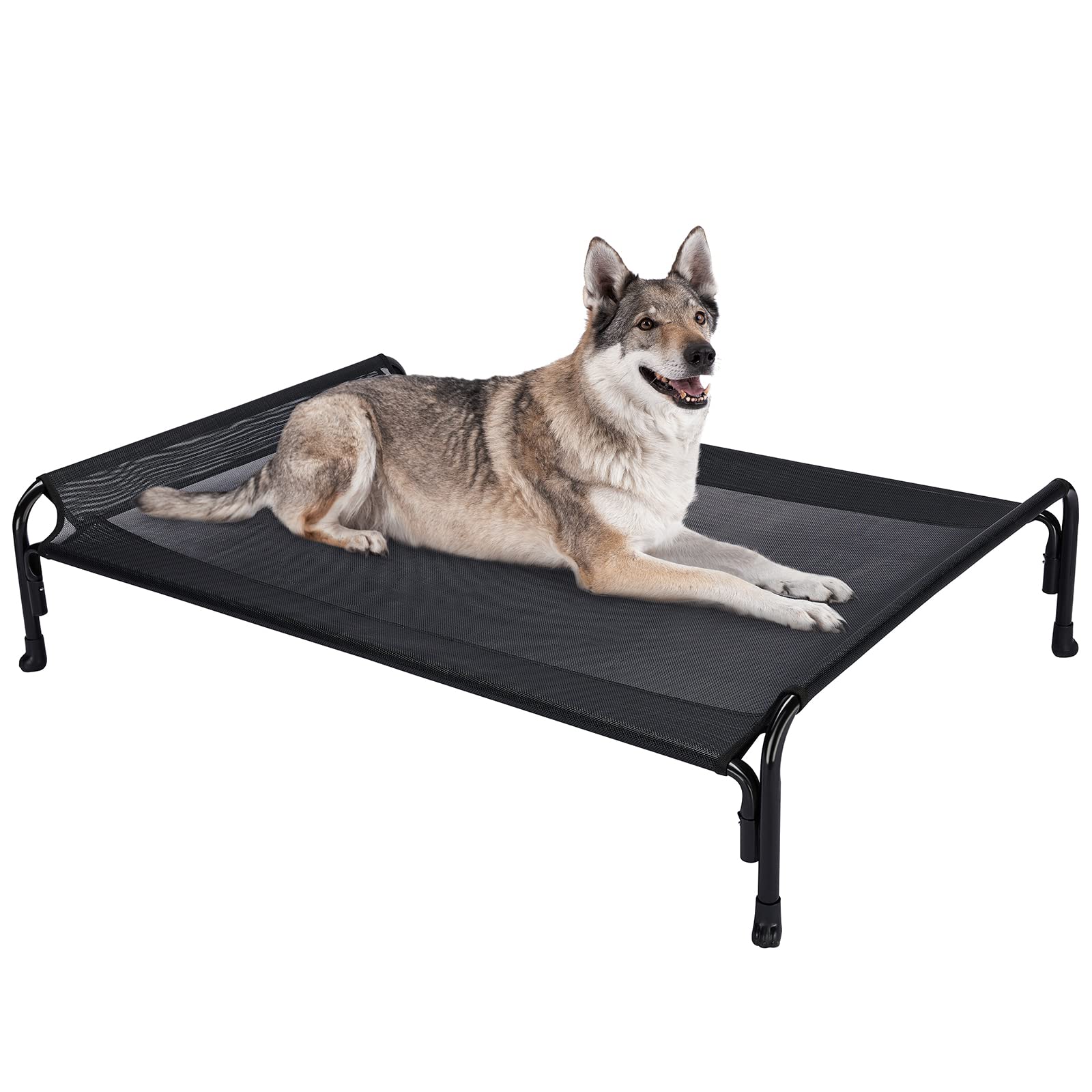 Veehoo Elevated Dog Bed, Outdoor Raised Dog Cots Bed For Large Dogs, Cooling Camping Elevated Pet Bed With Slope Headrest For Indoor And Outdoor, Washable Breathable, Large, Black, Cwc2204