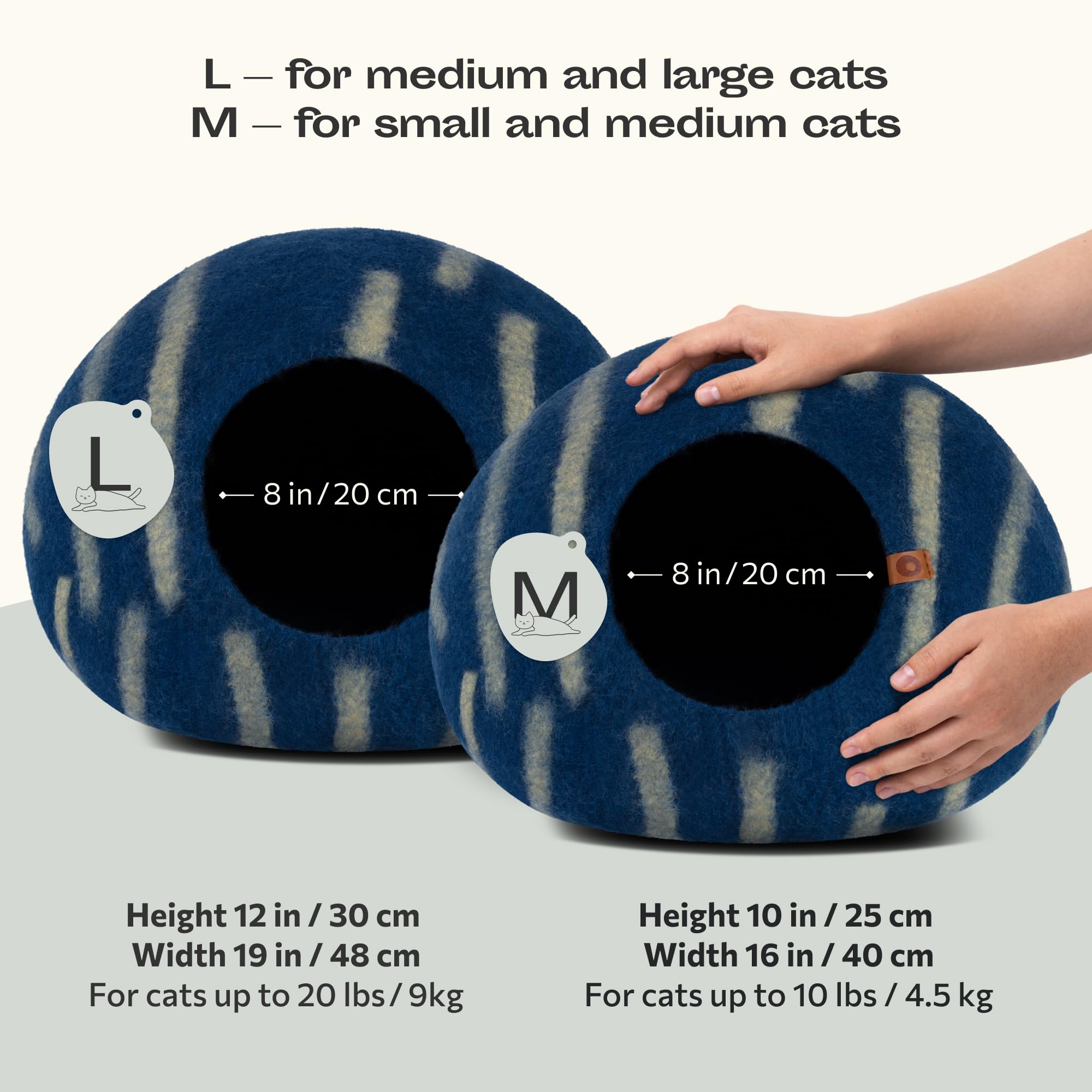 Meowfia Cat Cave - Premium Felt Cat Bed For Indoor Cats, Handmade 100% Merino Wool (Vivid Shades) (Medium, Deep Azure)