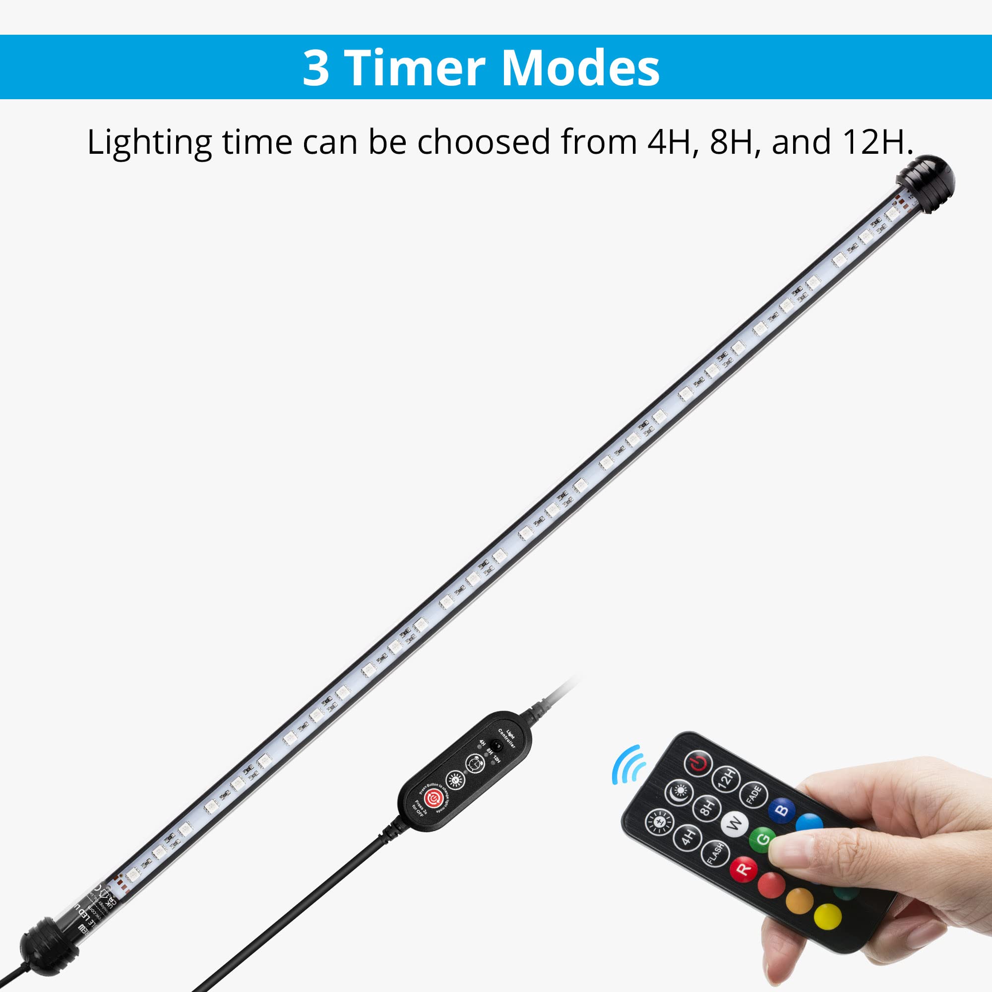 Nicrew Submersible Rgb Aquarium Light, Underwater Fish Tank Light With Timer, Multicolor Led Light With Remote Controller, 23 Inches