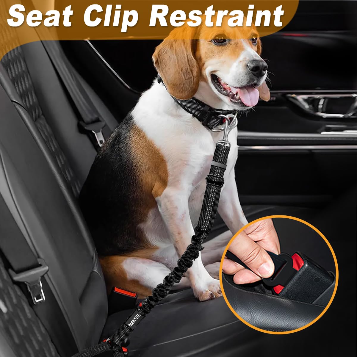 Paercute 3 Piece Dog Car Seat Belt Set, Adjustable Nylon Restraint, Universal Size, Heavy Duty, Black+Grey Blue, Model B-642
