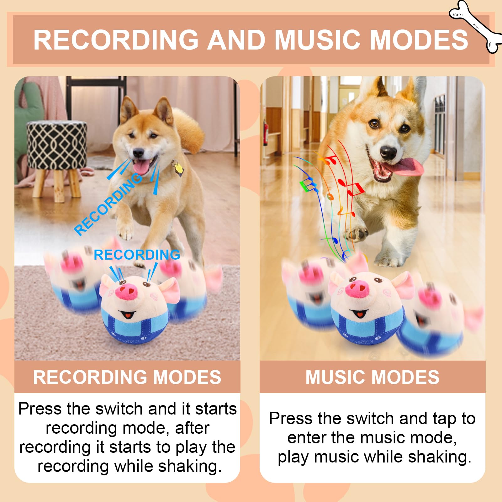 BABORUI Blue Pig Interactive Dog Toy - Remote Control, Squeaky, Rechargeable, for Small/Medium/Large Dogs, Model H-477-1