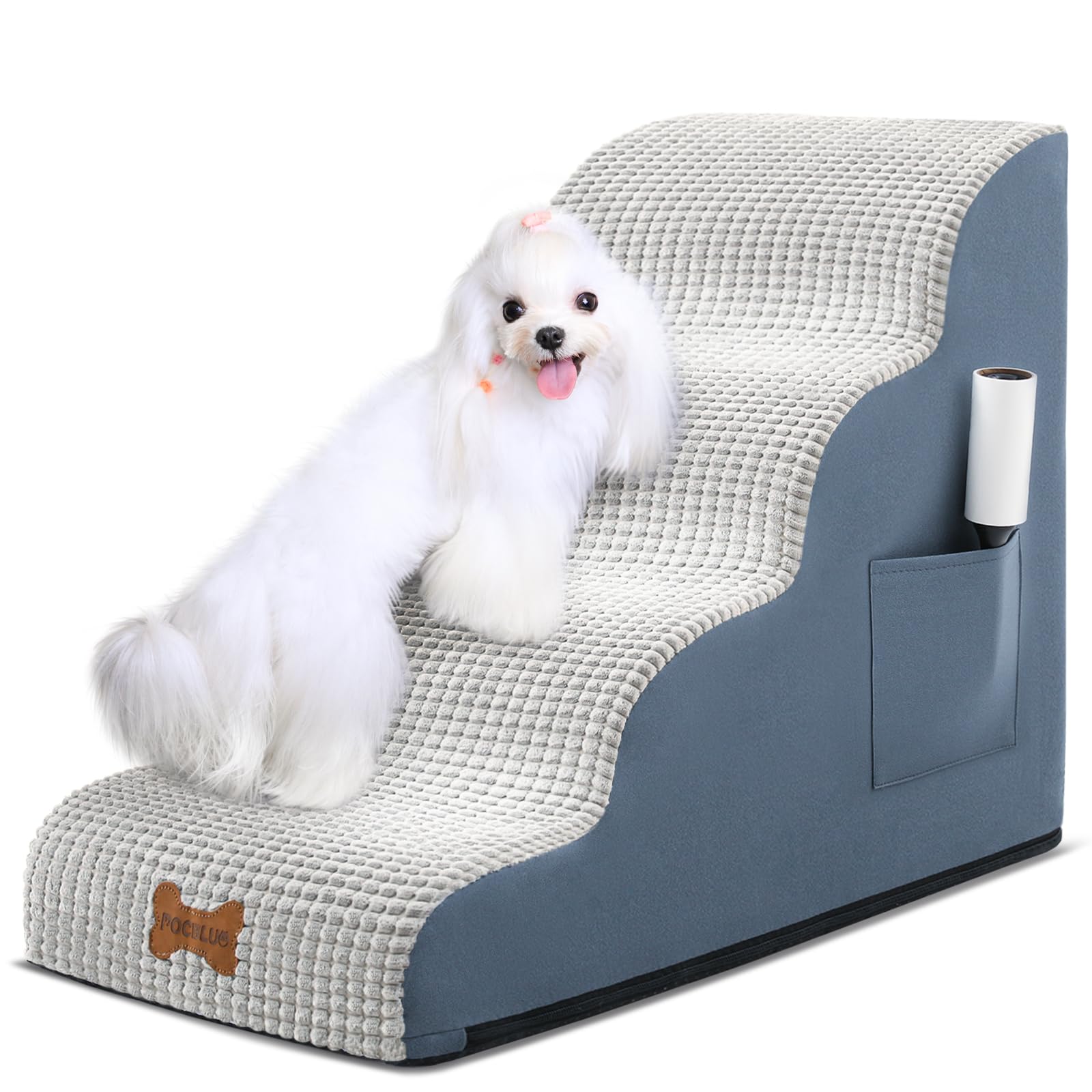 Pocblue Dog Stairs For Small Dogs 19.7'' H, 4-Step Wide Pet Step For High Bed Or Couch, Curved Pet Ramps For Cats With High-Dens