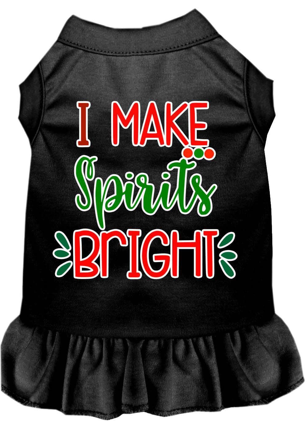 Christmas Pet Dog & Cat Dress Screen Printed, "I Make Spirits Bright" Black W/Bright Pink LG (10-14 lbs.)