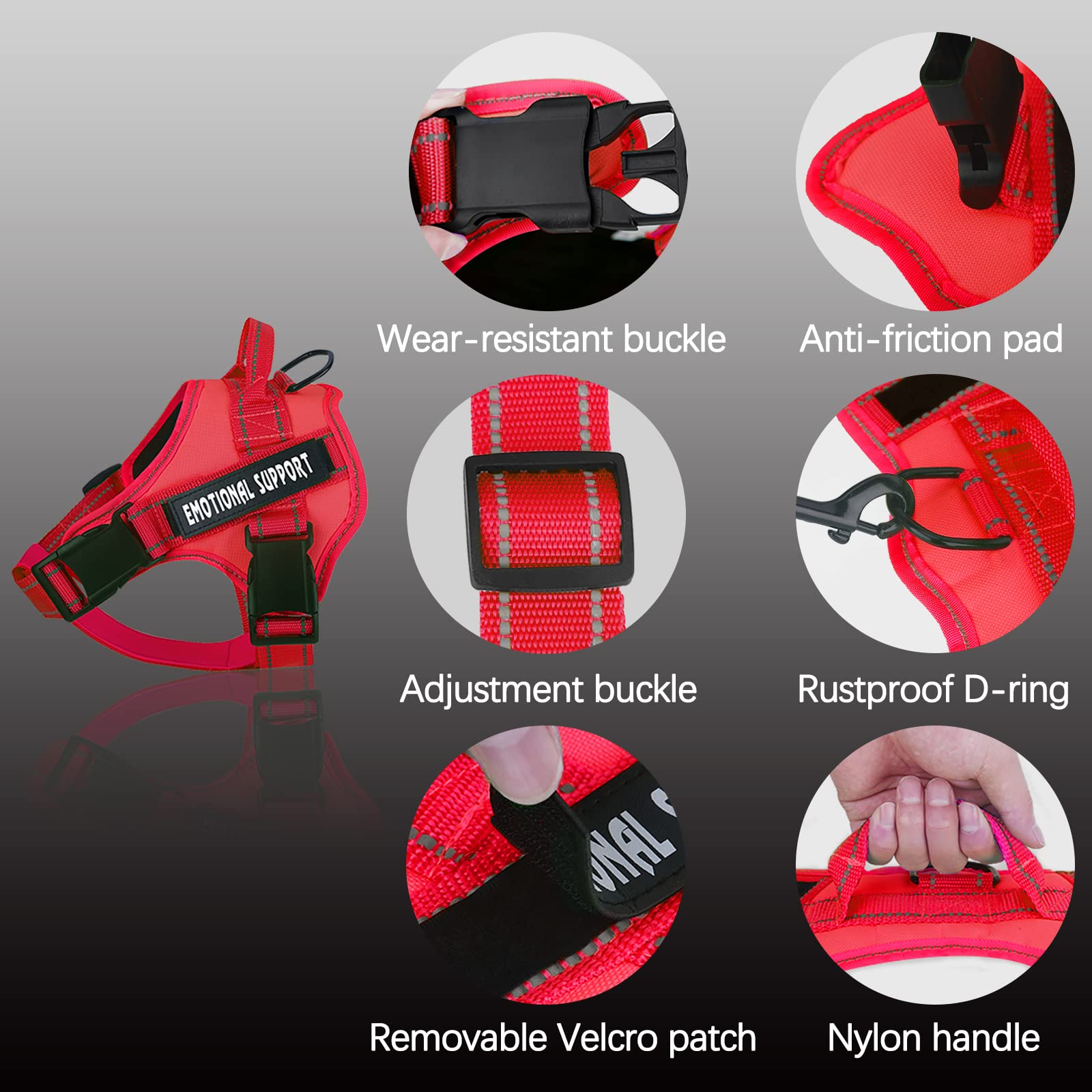 Voopet Service Dog Harness, Emotional Support Pet Vest Harness, Reflective Breathable And Adjustable No-Pull Esa Dog Harness For