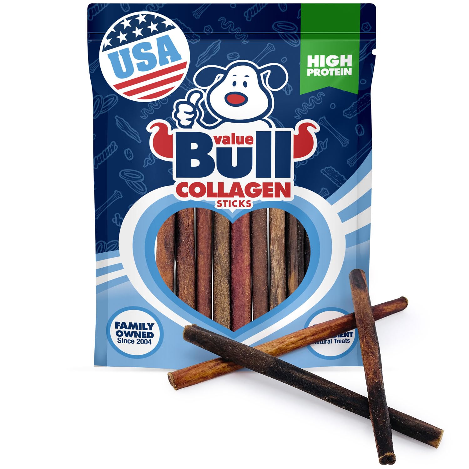 ValueBull USA Collagen Sticks for Small Dogs, 6 Inch Extra Thin Chews, Natural Dog Treats, 10 Count - Promotes Joint, Skin & Coa