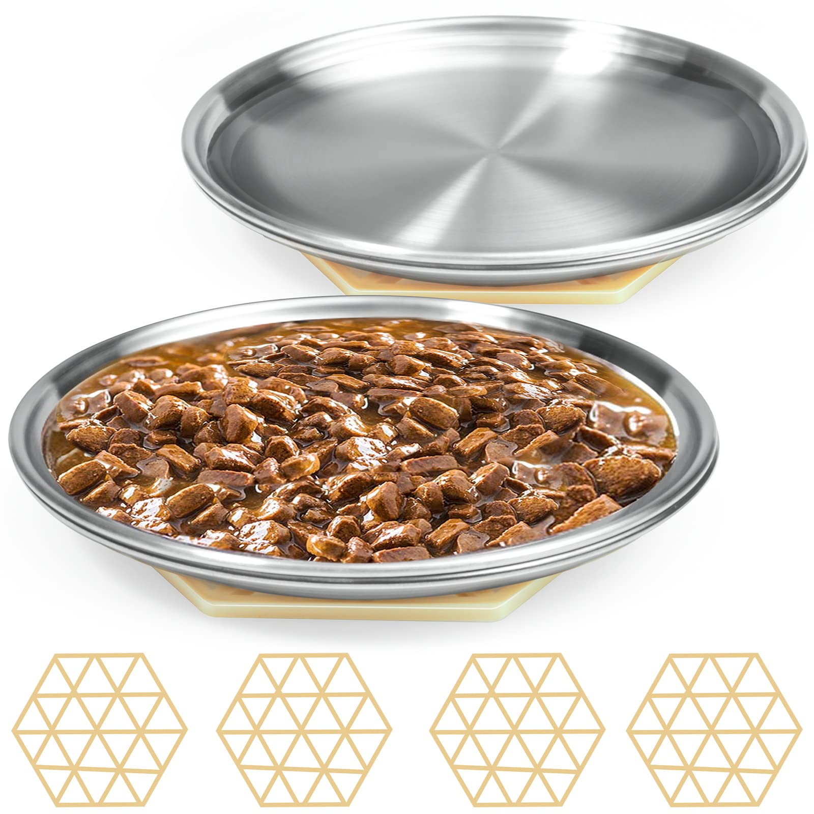 Stainless Steel Cat Dishes for Food and Water Bowls for Small and Medium Pets Relief of Whisker Fatigue -4 Sets Shallow Style