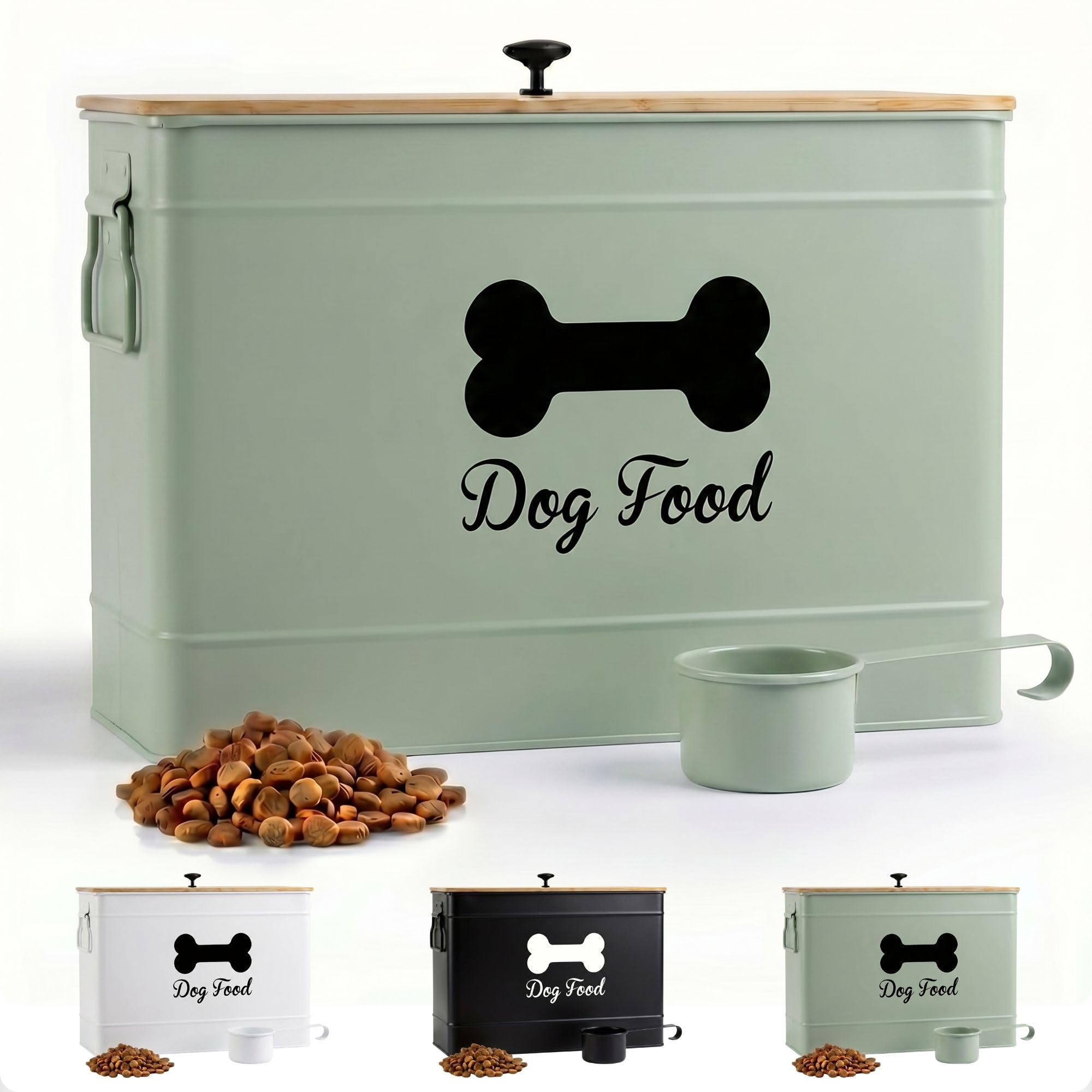 Dog Food Container Airtight 15-20 lb (70 Cup) Capacity with Metal Scoop - Cute Airtight Dog Food Storage Container with Bamboo L