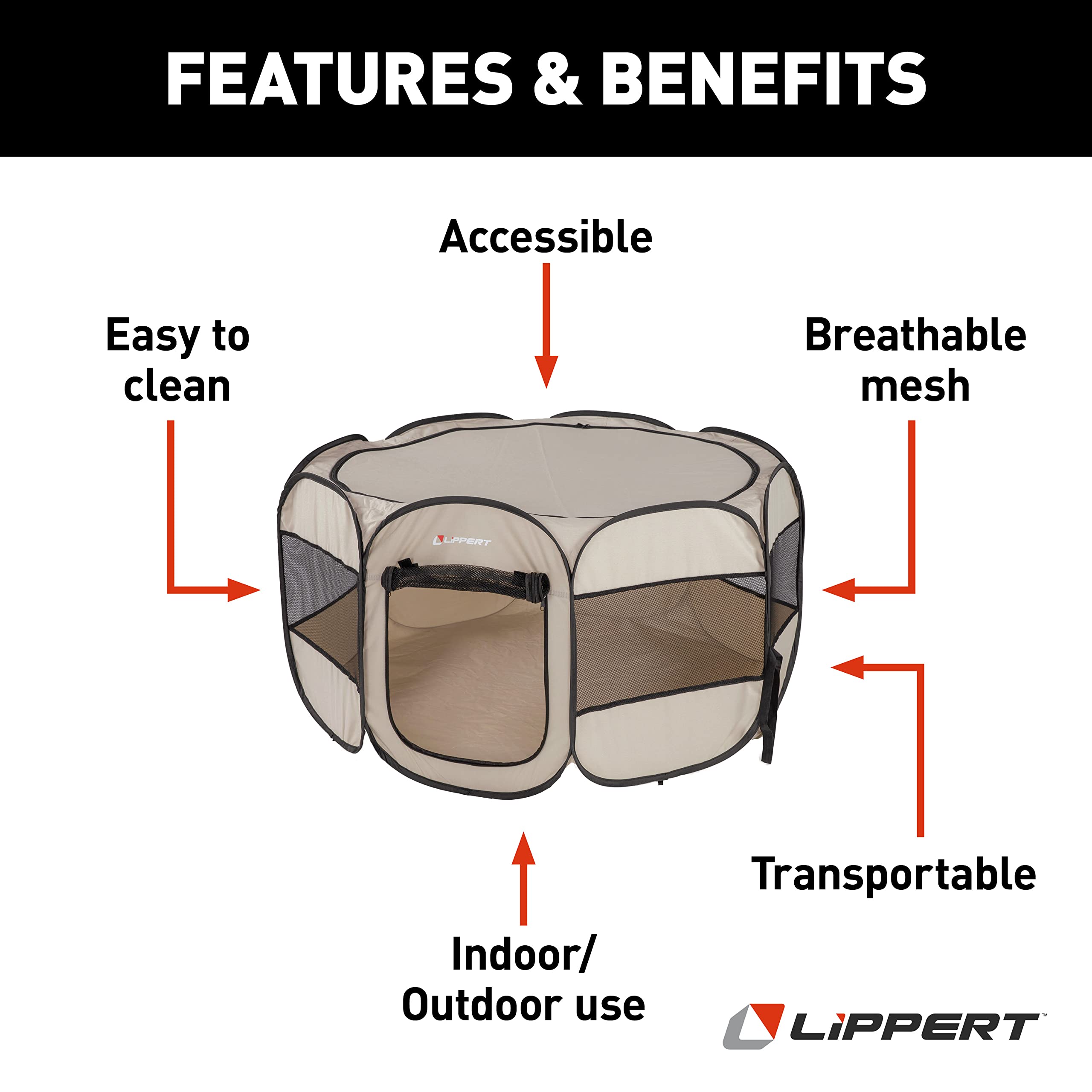 Lippert Soft-Sided, Foldable And Portable Pet Playpen For Camping, Large/X-Large (2021150642), Tan