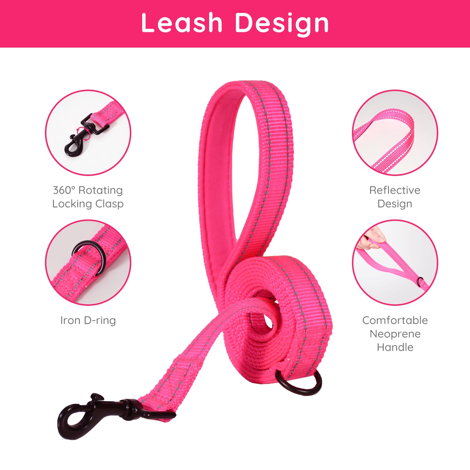 Bella & Pal Puppy Harness With Leash Set, Dog Harness For Small Dogs No Pull, Dog Leash For Small Dogs, Step In Harness For Extra Small Dogs, Hot Pink Harness, M