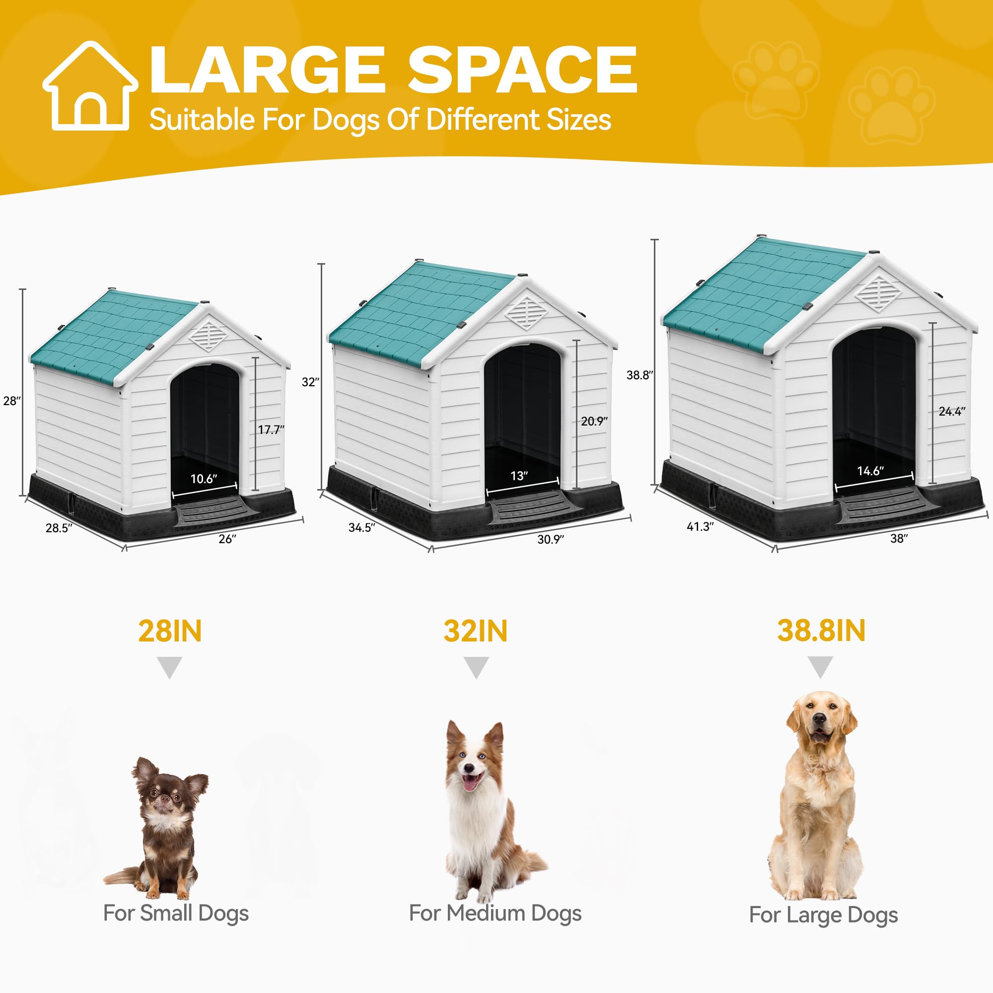 Dwvo Robust Weatherproof Dog House, Indoor & Outdoor Safe Haven For Small To Medium Dogs, Easy Assembly & Cleaning (28.5''L*26''