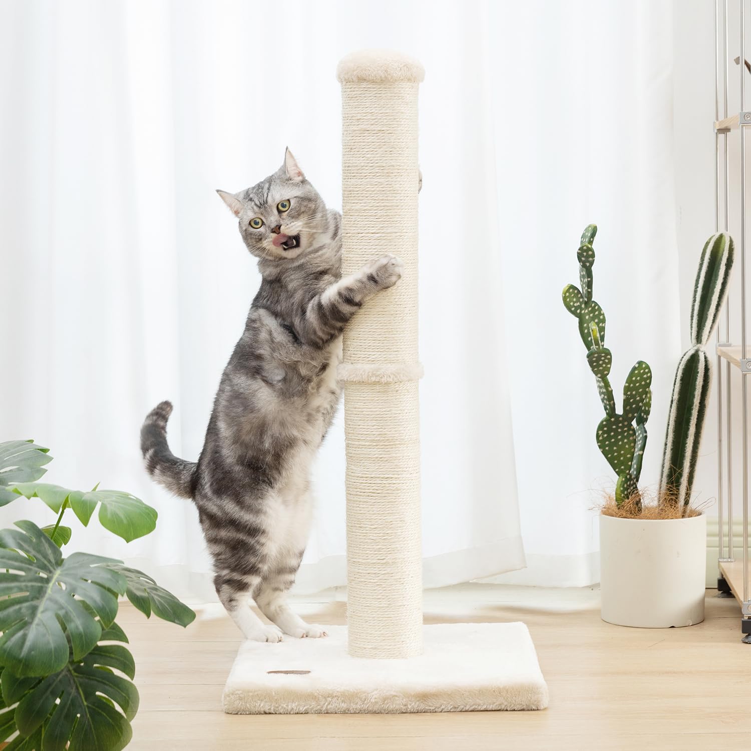 Karolpar 34Inch Cat Scratching Post With Natural Sisal Rope 4.3Inch Large Diameter Scratcher Post Tree For Indoor Cats Beige