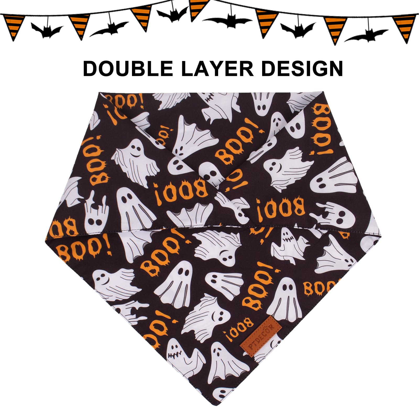 Ptdecor Halloween Dog Bandana, Reversible Holiday Pet Scarf, Multi Size, Triangle Puppy Halloween Bandanas For Extra Large Dogs