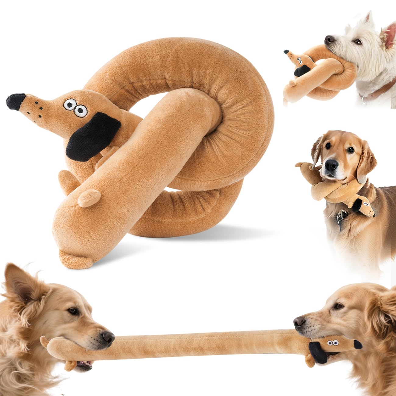 Mewmingle Squeaky Plush Dog Toy For Aggressive Chewer, Stuffed Animal Toy With Squeaker, Durable Interactive Puppy Chew Toy For 