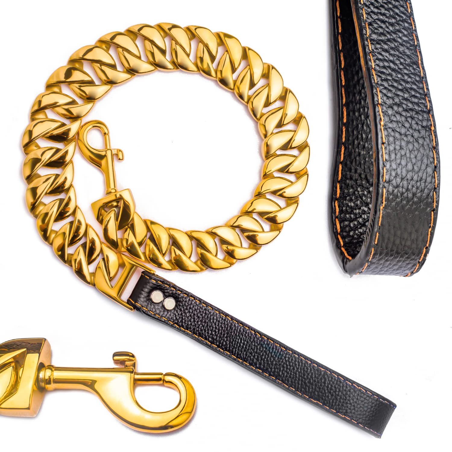 Big Chew Proof Dog Leash for Large Dogs, txprodogchains 32MM Thick Gold Chain Leash Heavy Duty Chain Dog Leash Stainless Steel D