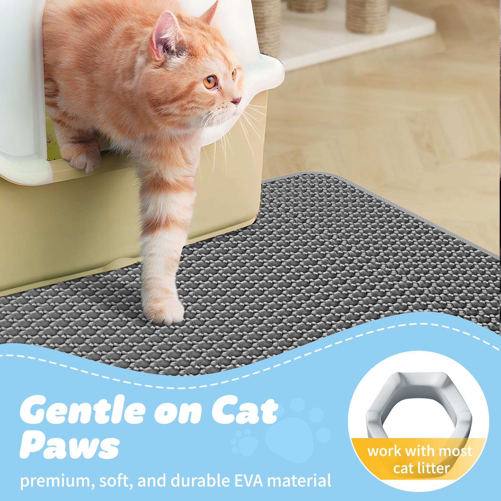 Cat Litter Mat - 23.2'' X 14.6'' Small Litter Trapping Mat, Easy To Clean Litter Box Mat, Waterproof, Urine-Proof, Non-Slip Kitty Litter Mats For Floor, Black