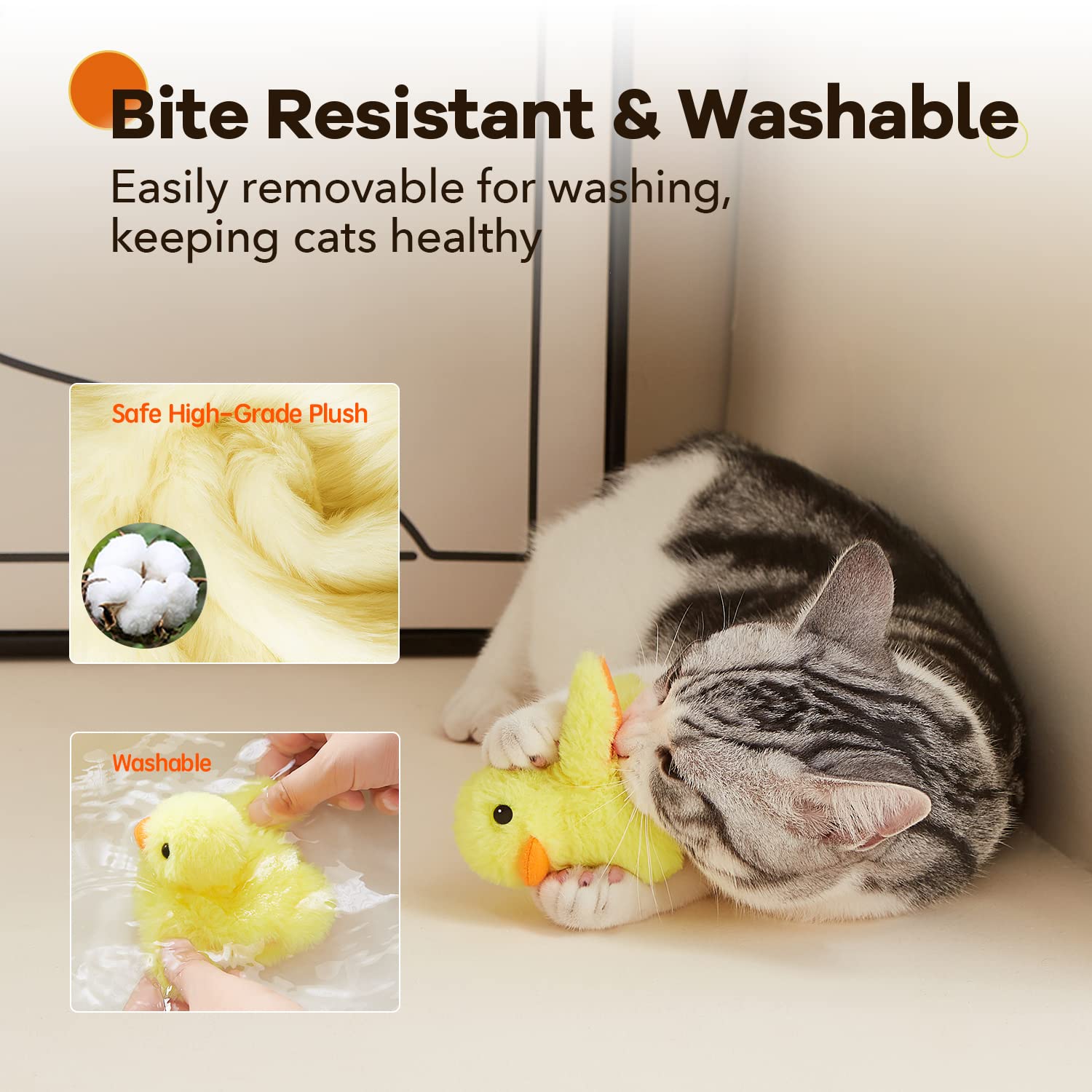 Potaroma Cat Toys Rechargeable Flapping Duck With Silvervine Catnip, Lifelike Quack Chirping, Touch Activated Kitten Kicker Plus