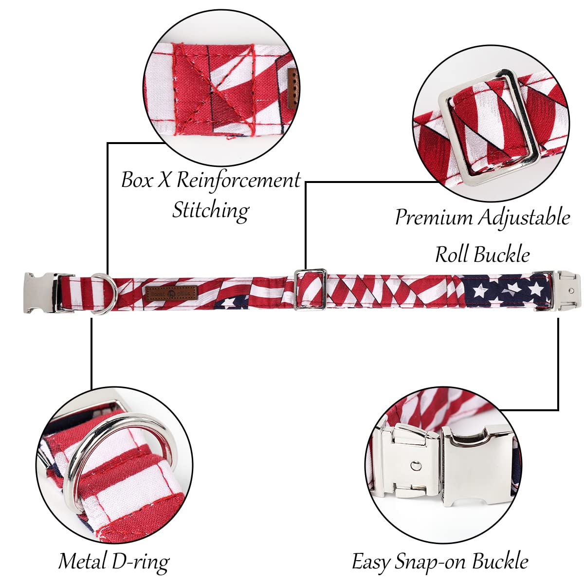 Lionet Paws Patriotic Dog Collar With Sailor Bow, 4Th Of July, Soft And Comfortable Adjustable American Flag Collar For Dogs, X-